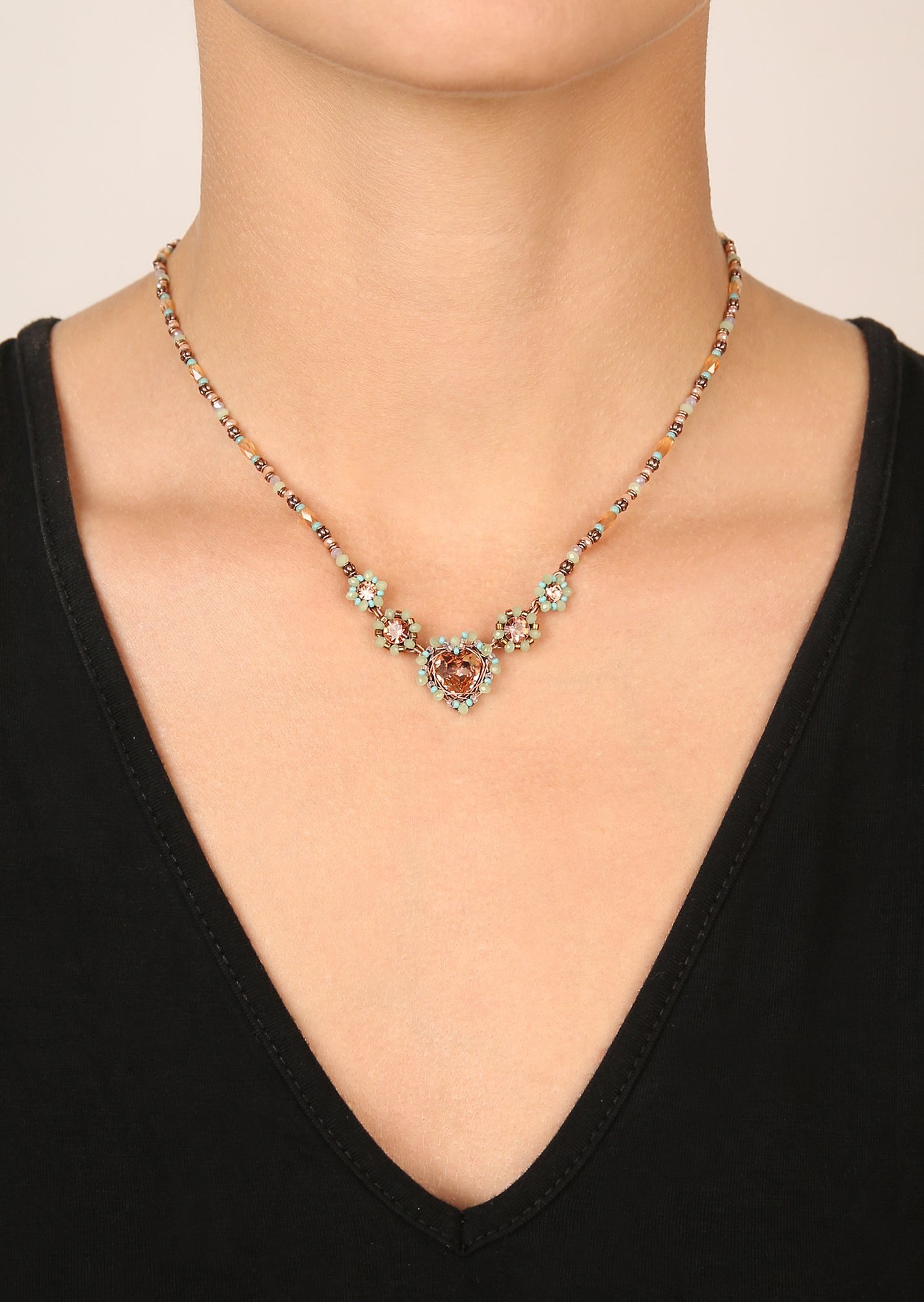 image for Necklace Heart Beat Beige / Green  