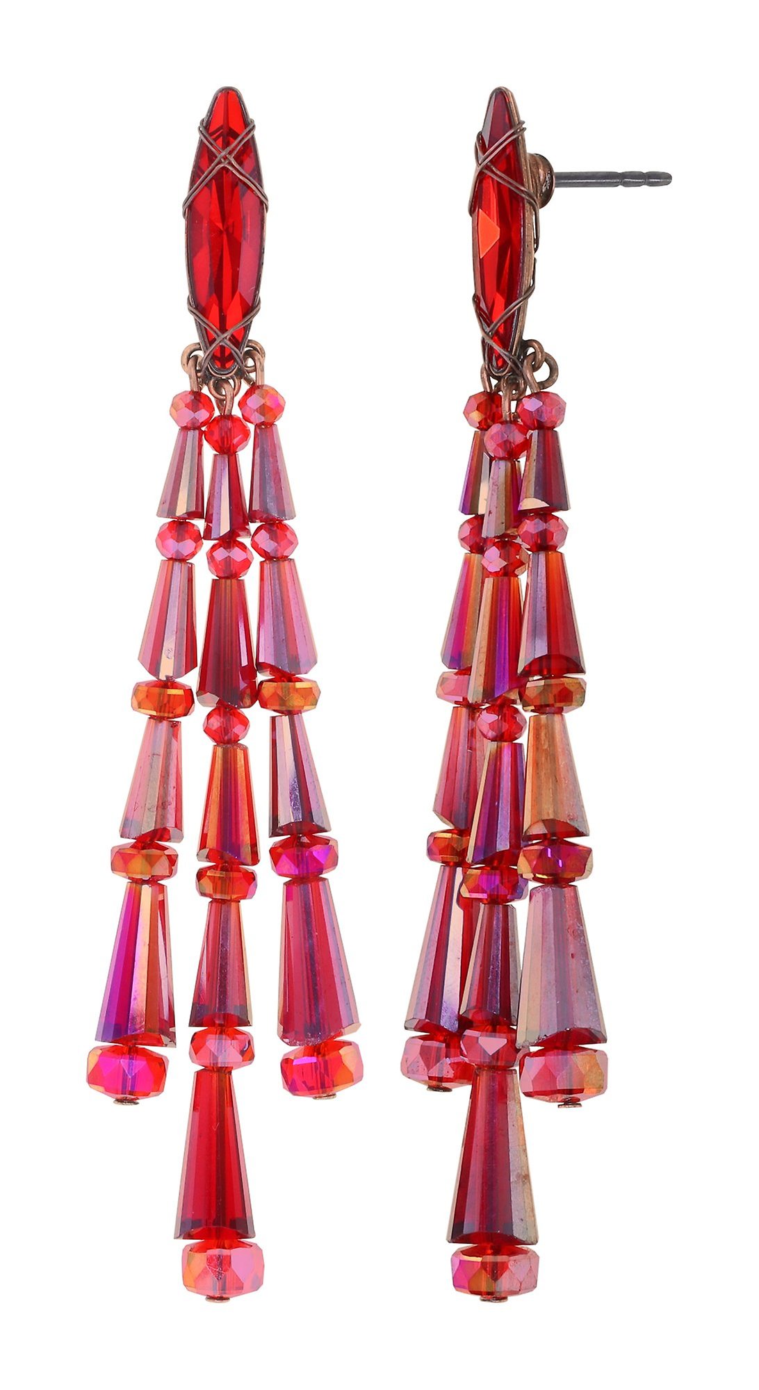 image for Earring stud dangling Gem Chandelier Red  