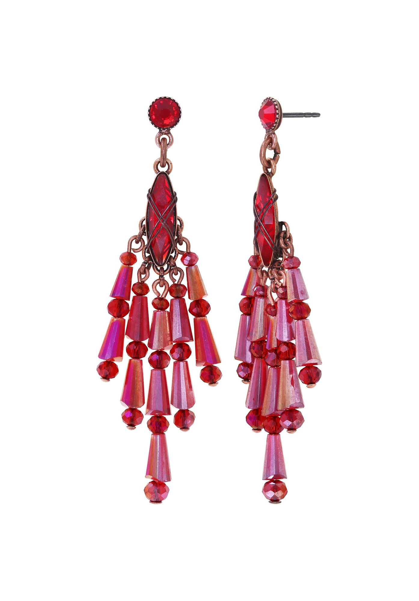 image for Earring Stud Dangling Gem Chandelier Red  