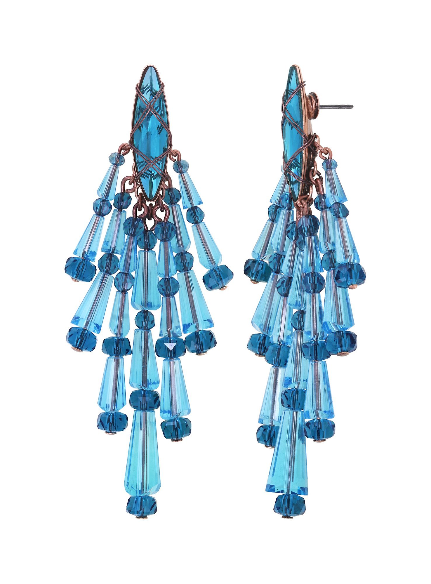 image for Earring Stud Dangling Gem Chandelier Blue  