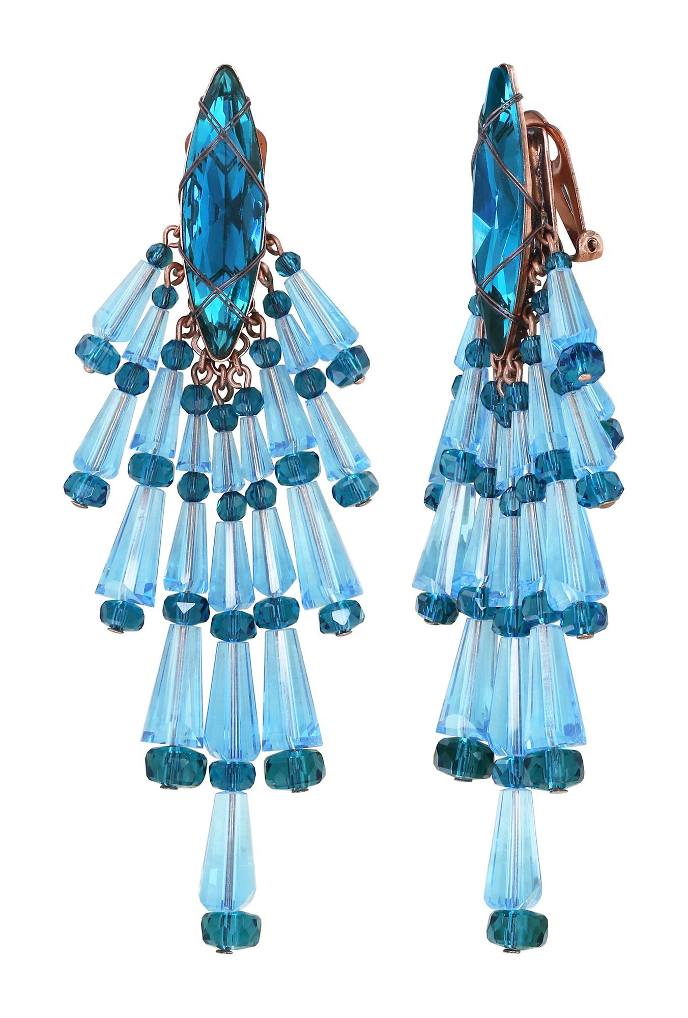 image pour Boucle d'oreille Clip pendante Gem Chandelier Bleu  