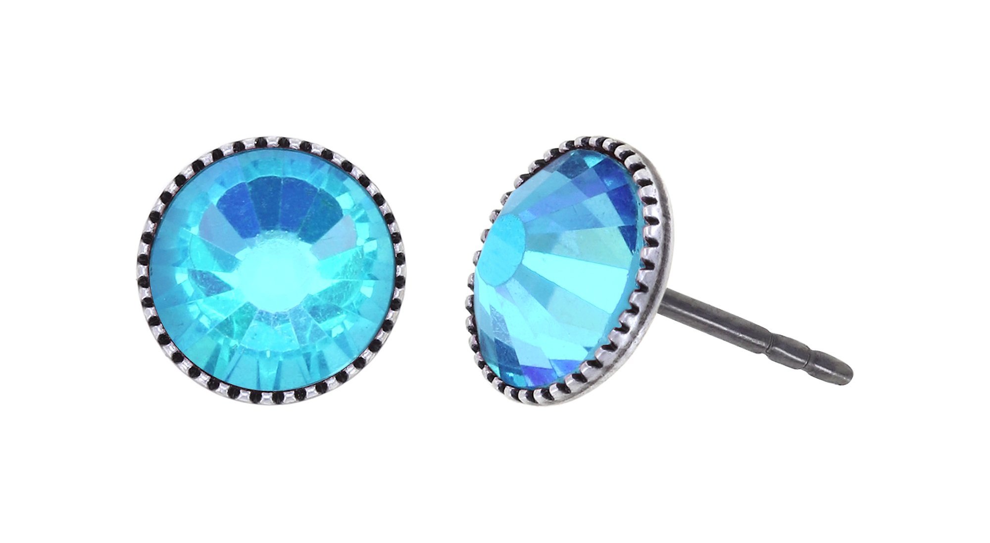 image pour Clou d'oreille plat Black Jack Bleu Aquamarine AB SS 34