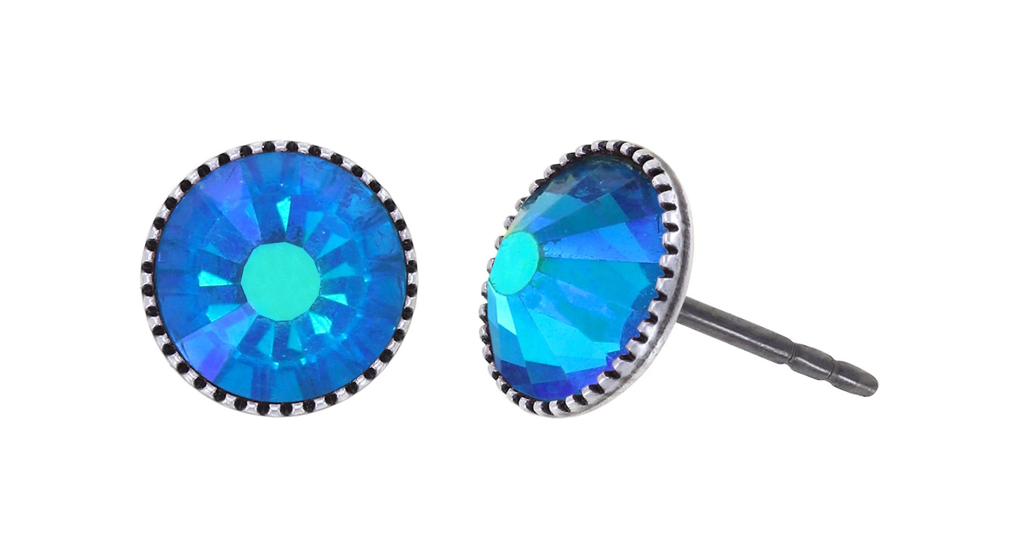 image for Earring Stud-Flat Black Jack Blue capri blue AB SS 34