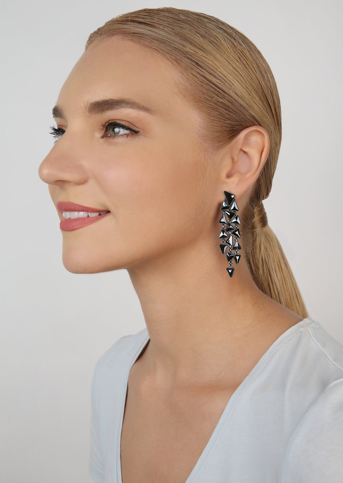 image for Earring Stud Dangling Jumping Angles Black jet hematite 