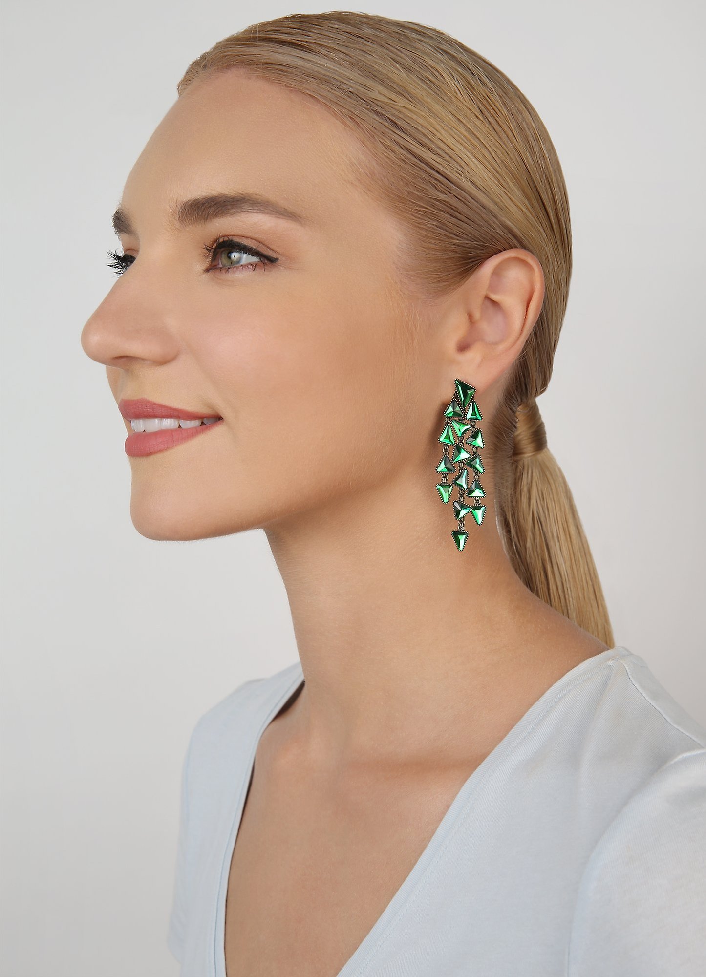 image for Earring Stud Dangling Jumping Angles Green crystal volcano 