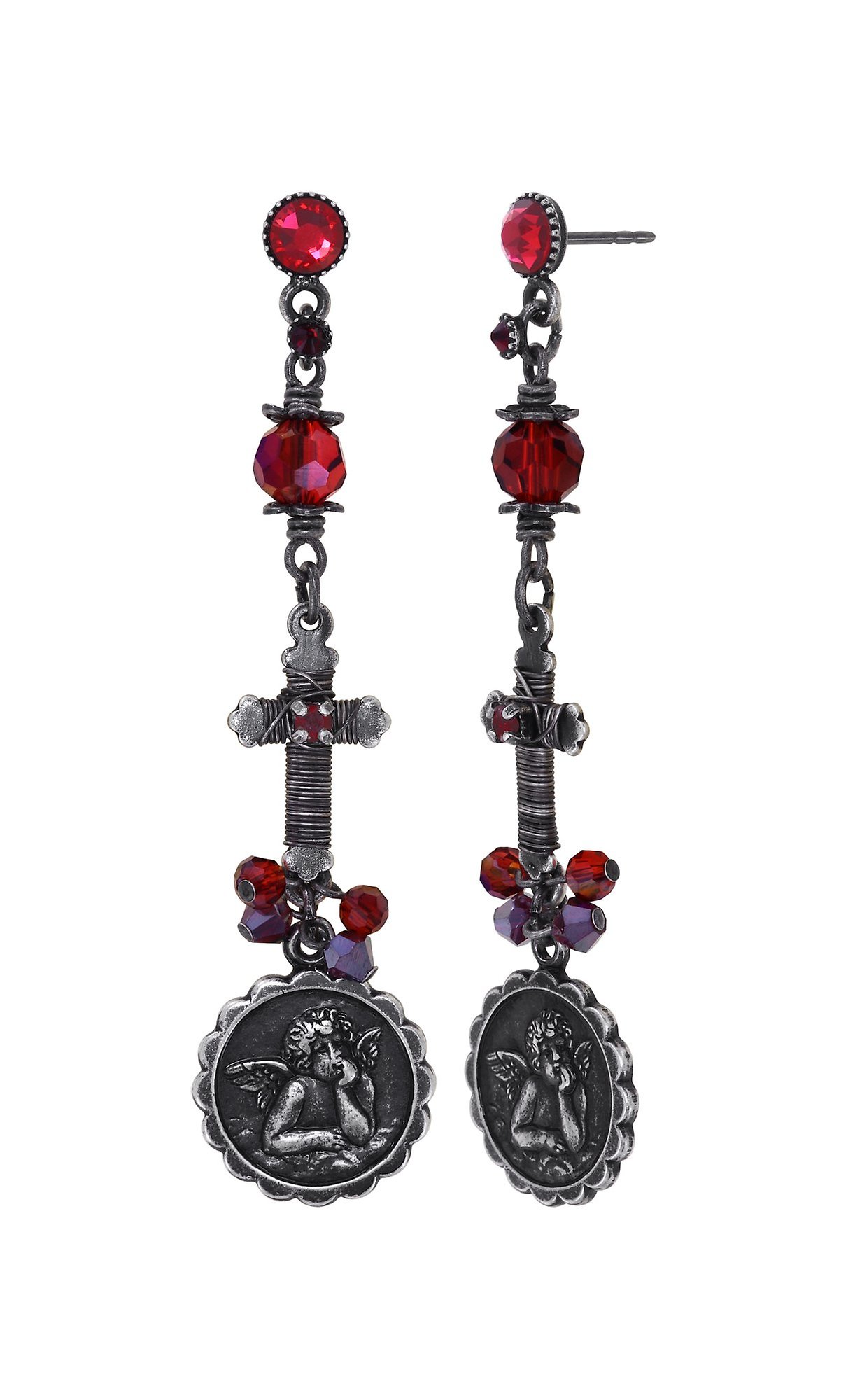 image for Earring Stud Dangling Love, Hope and Destiny Red  