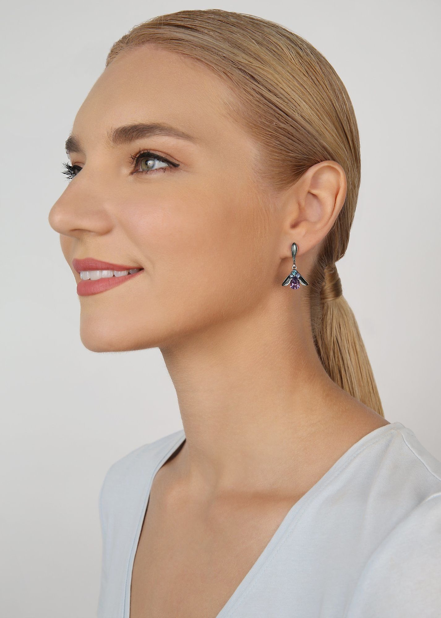 image for Earring stud dangling IceForest Blue / Lila  