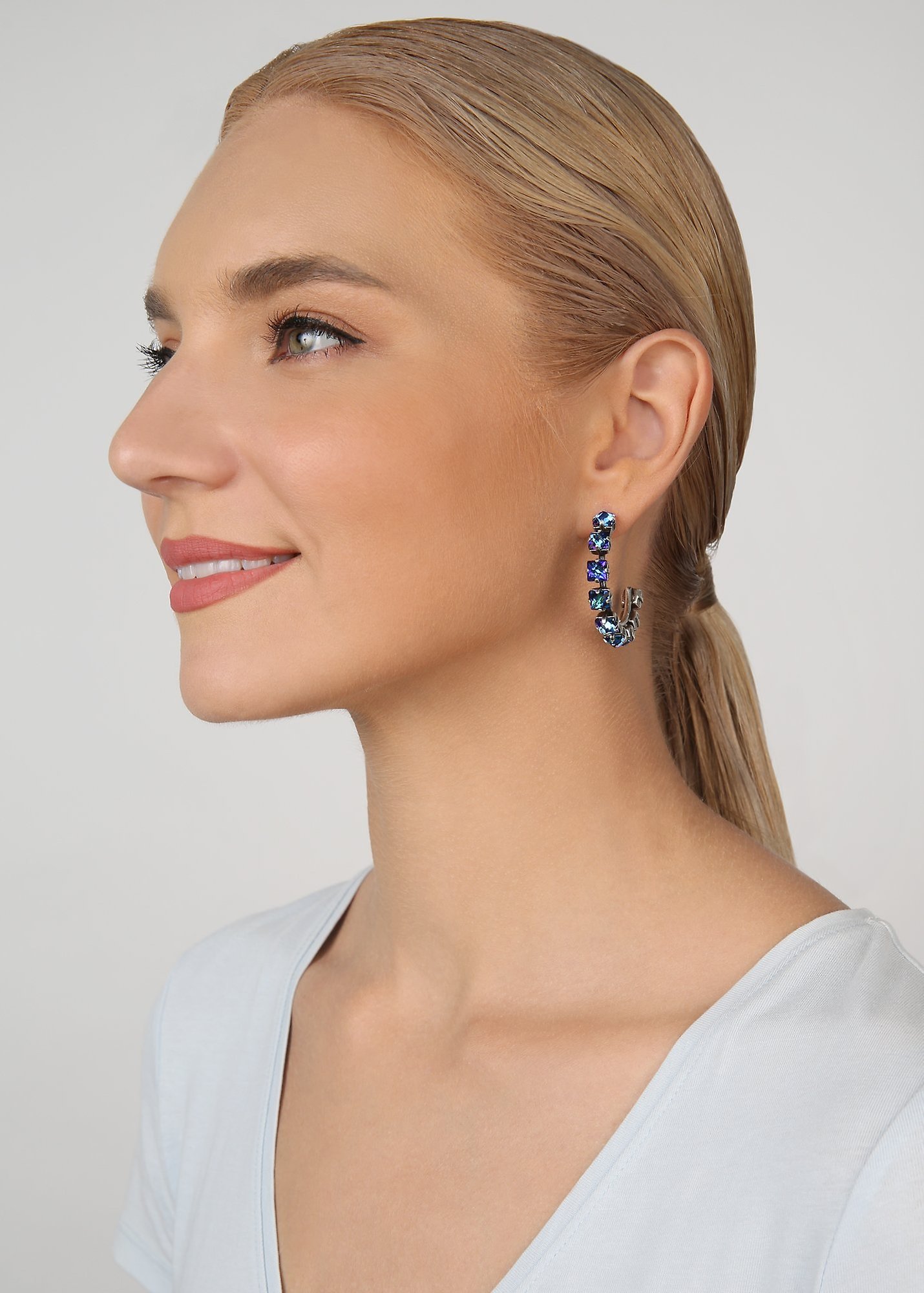 image for Creole Earrings Punk Classics Blue crystal bermuda blue size S