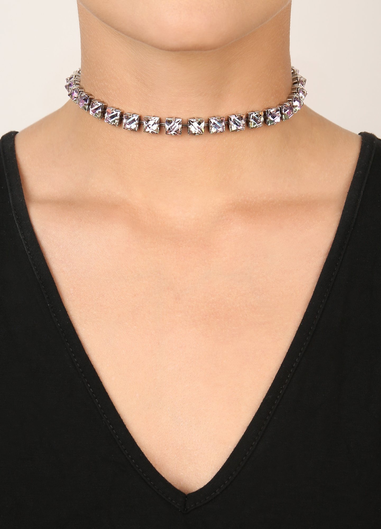 image pour Collier ras-de-cou Punk Classics Blanc / Rose Clair crystal vitrail light size M