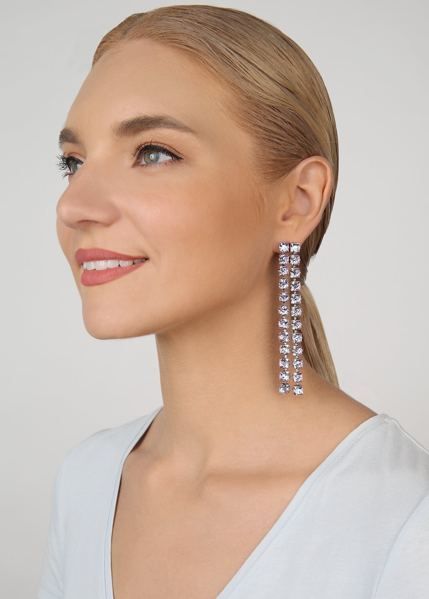 image for Earring Stud Dangling Punk Classics White / Lt. Rose crystal vitrail light size S