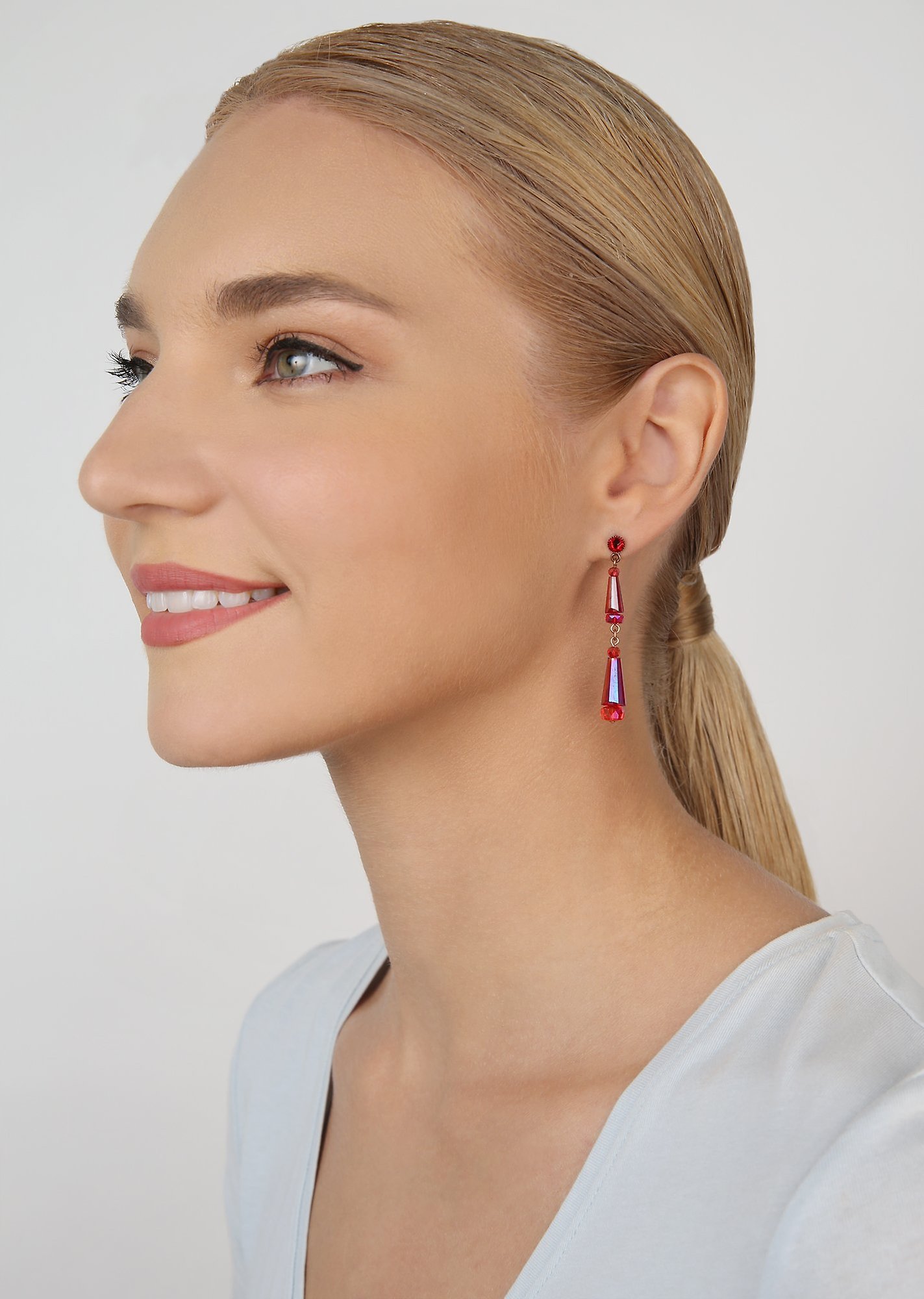 image pour Clou d'oreille pendant Gem Chandelier Rouge  