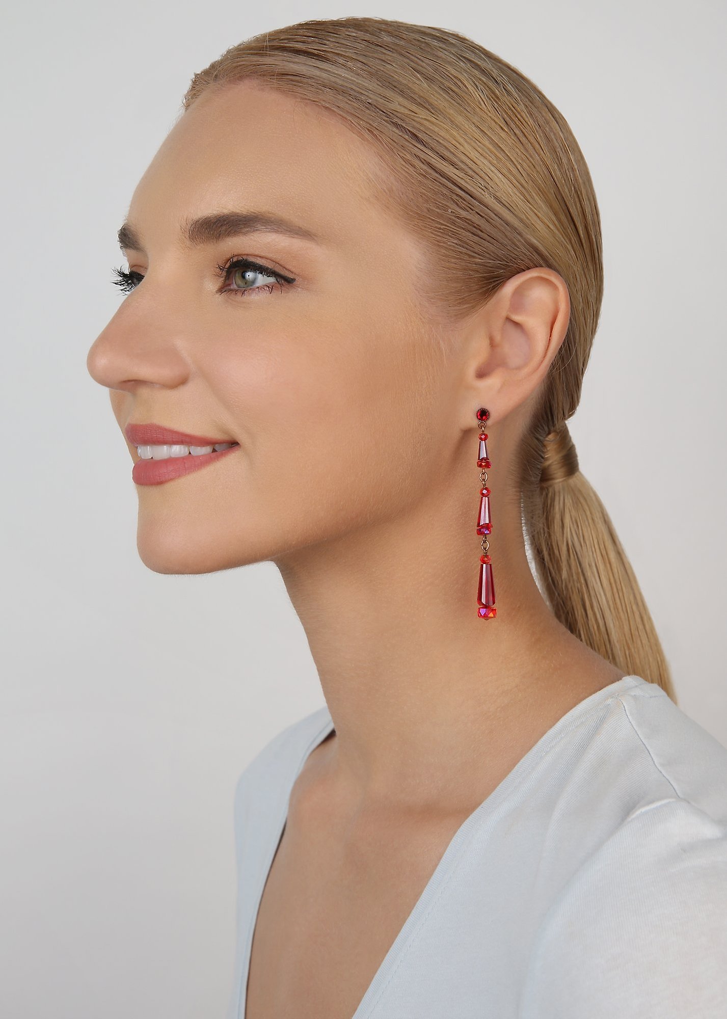 image pour Clou d'oreille pendant Gem Chandelier Rouge  