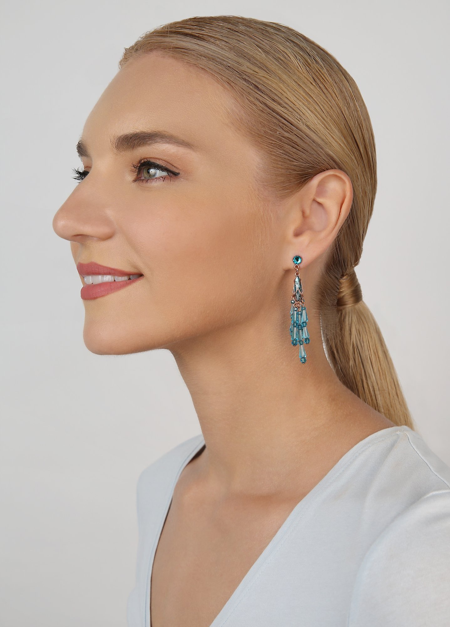image for Earring Stud Dangling Gem Chandelier Blue  