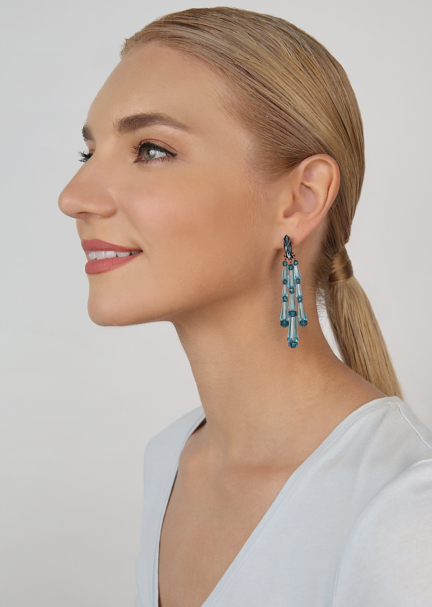 image for Earring Stud Dangling Gem Chandelier Blue  