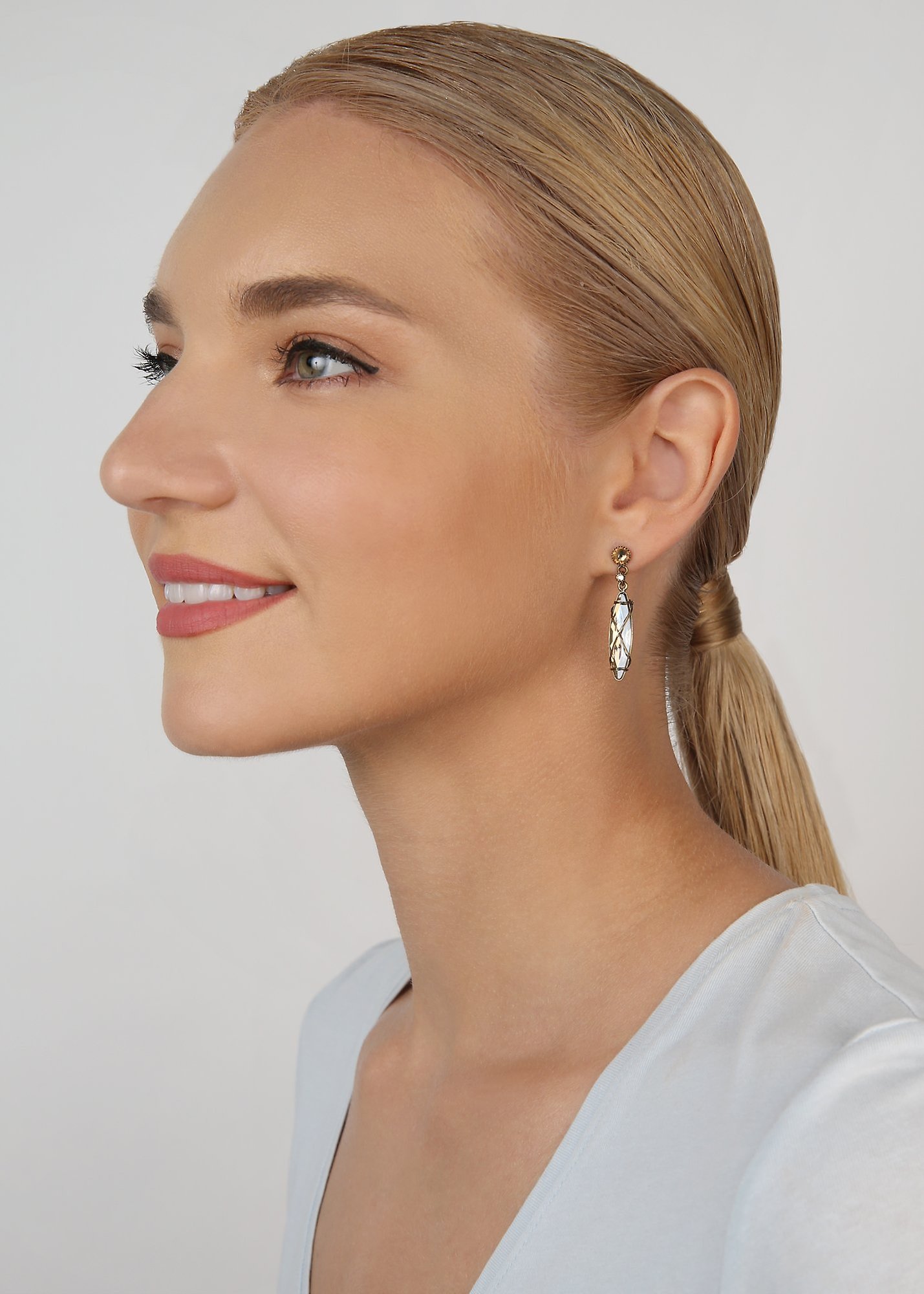 image for Earring Stud Dangling Gem Chandelier Beige / Yellow  