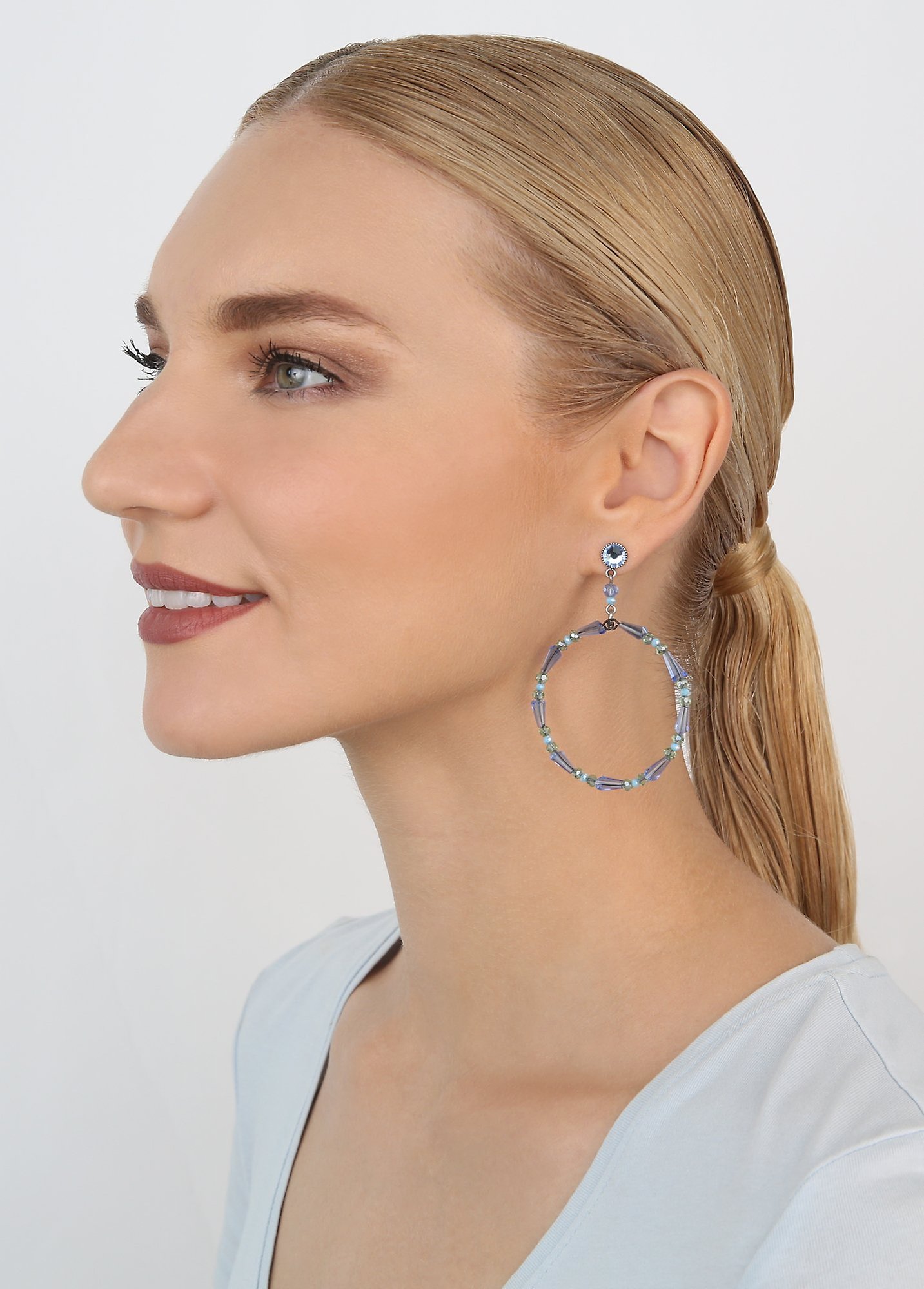 image for Earring Stud Dangling Bead Snake Jelly Blue / Green  