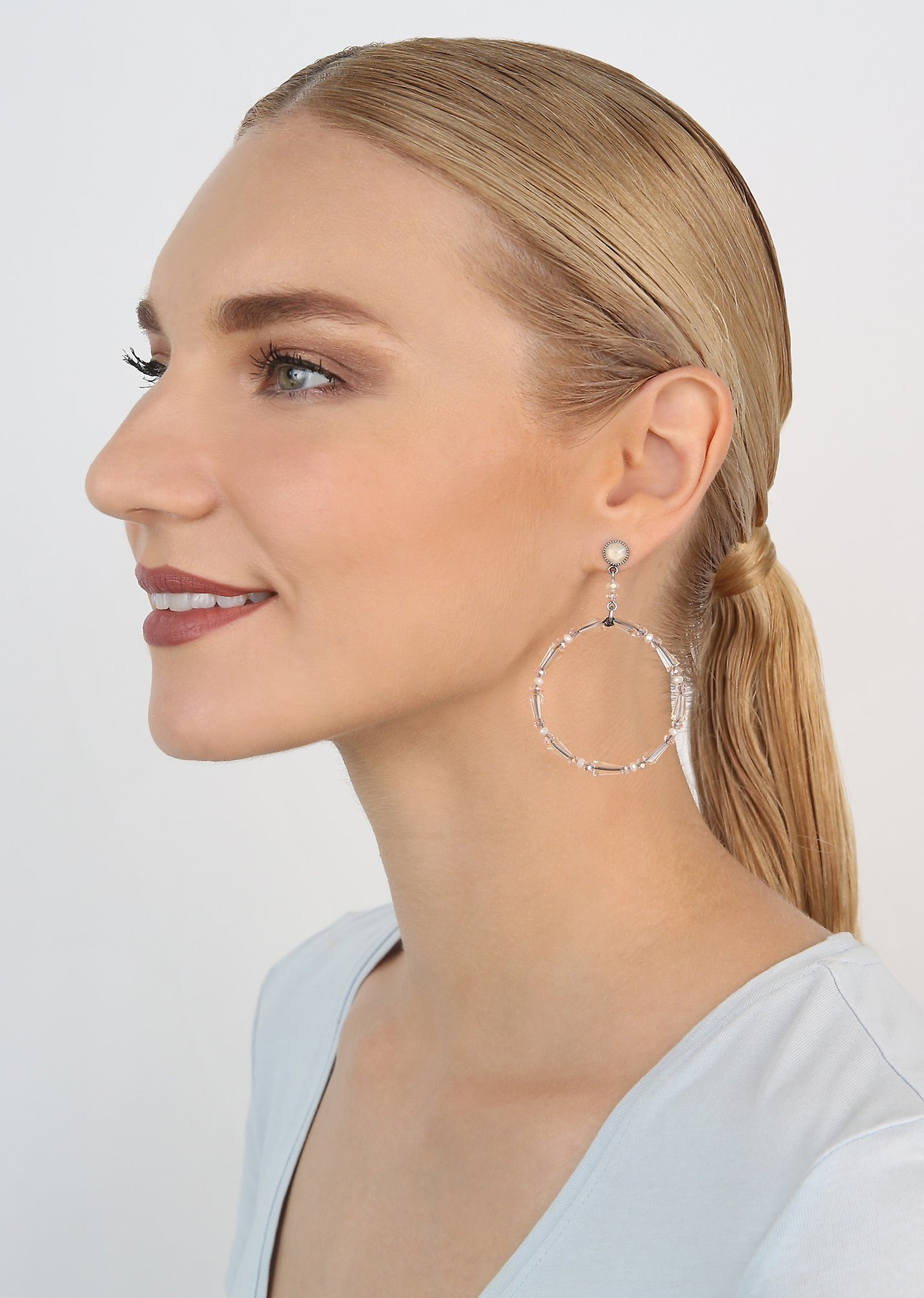 image for Earring Stud Dangling Bead Snake Jelly Pink  