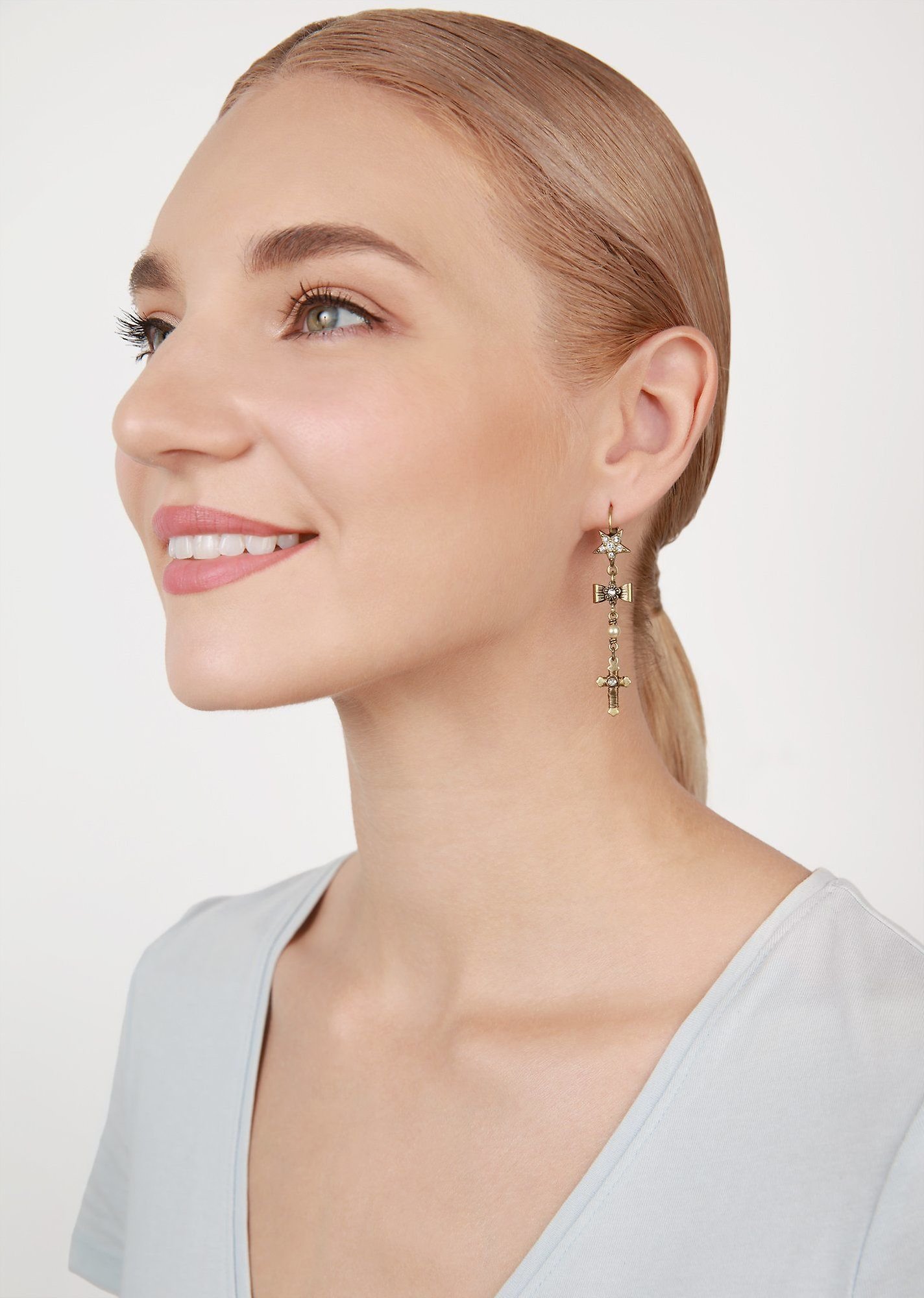 image for Earring Eurowire Dangling Love, Hope and Destiny White  