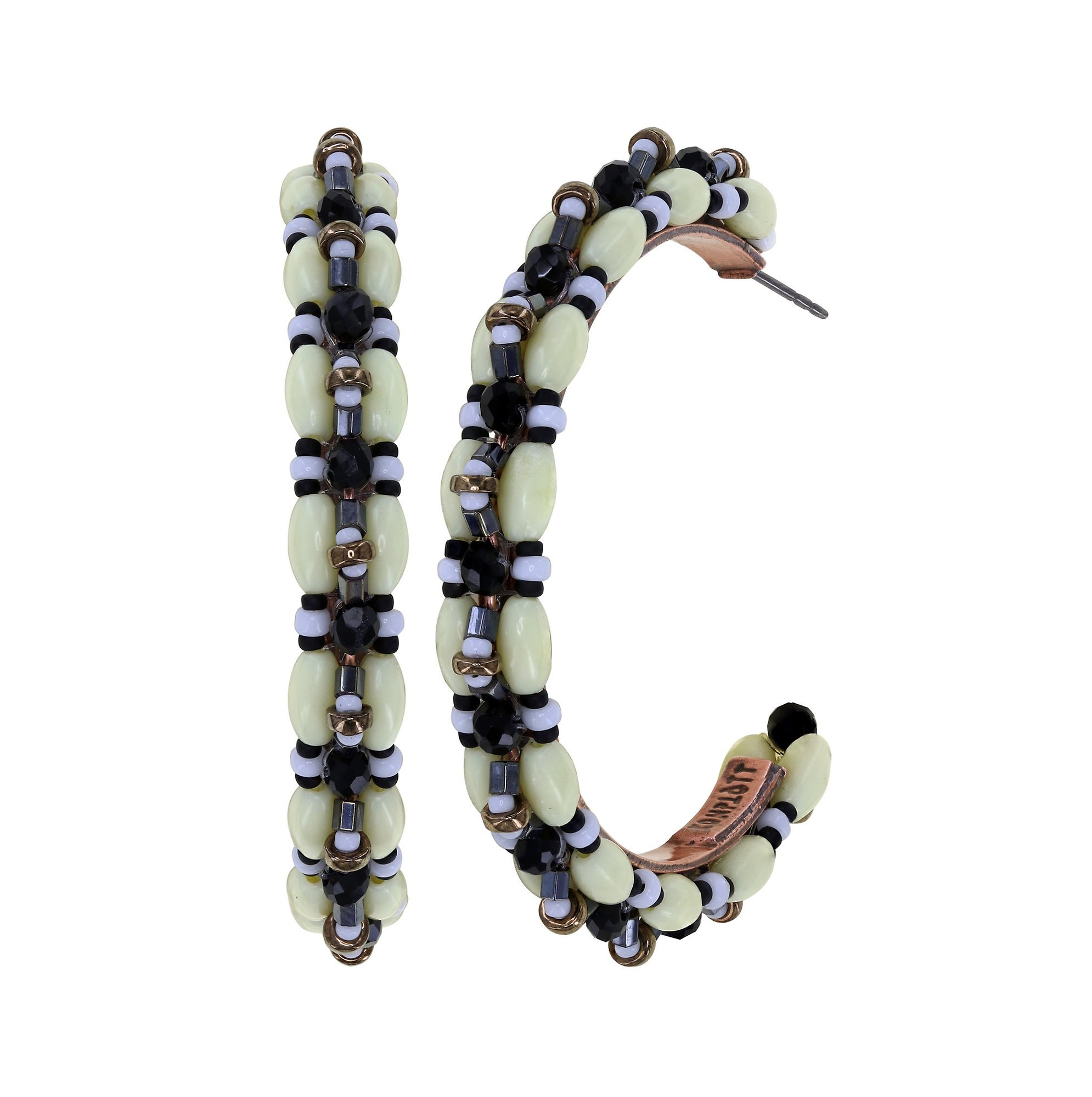 image pour Boucles d'oreilles créoles African Kiss Noir / Blanc  