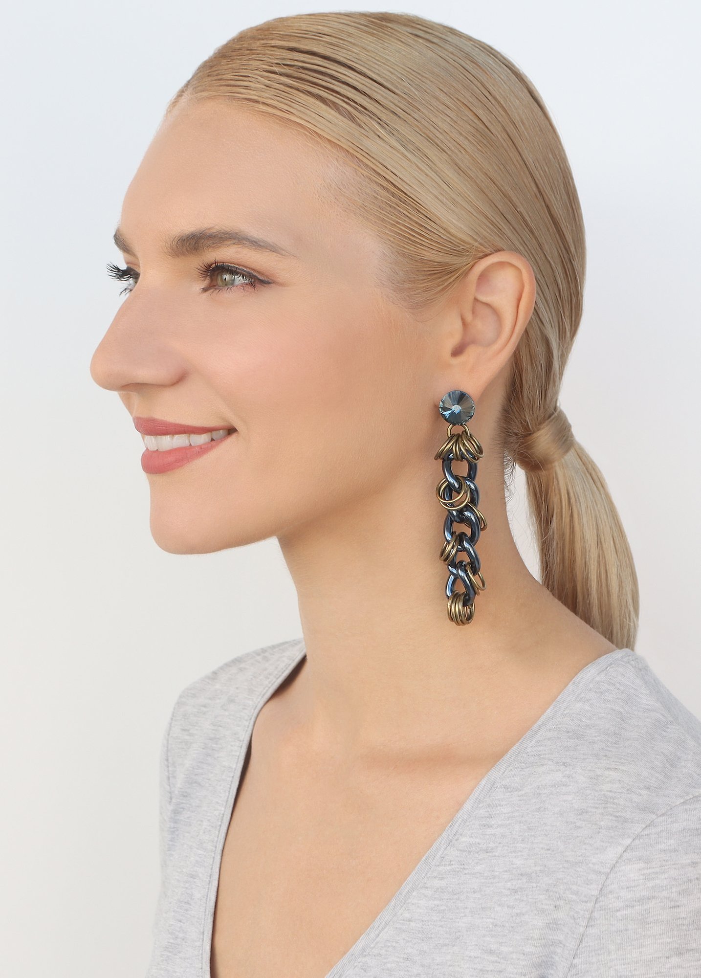 image for Earring Stud Dangling Unchained Metallic Blue  