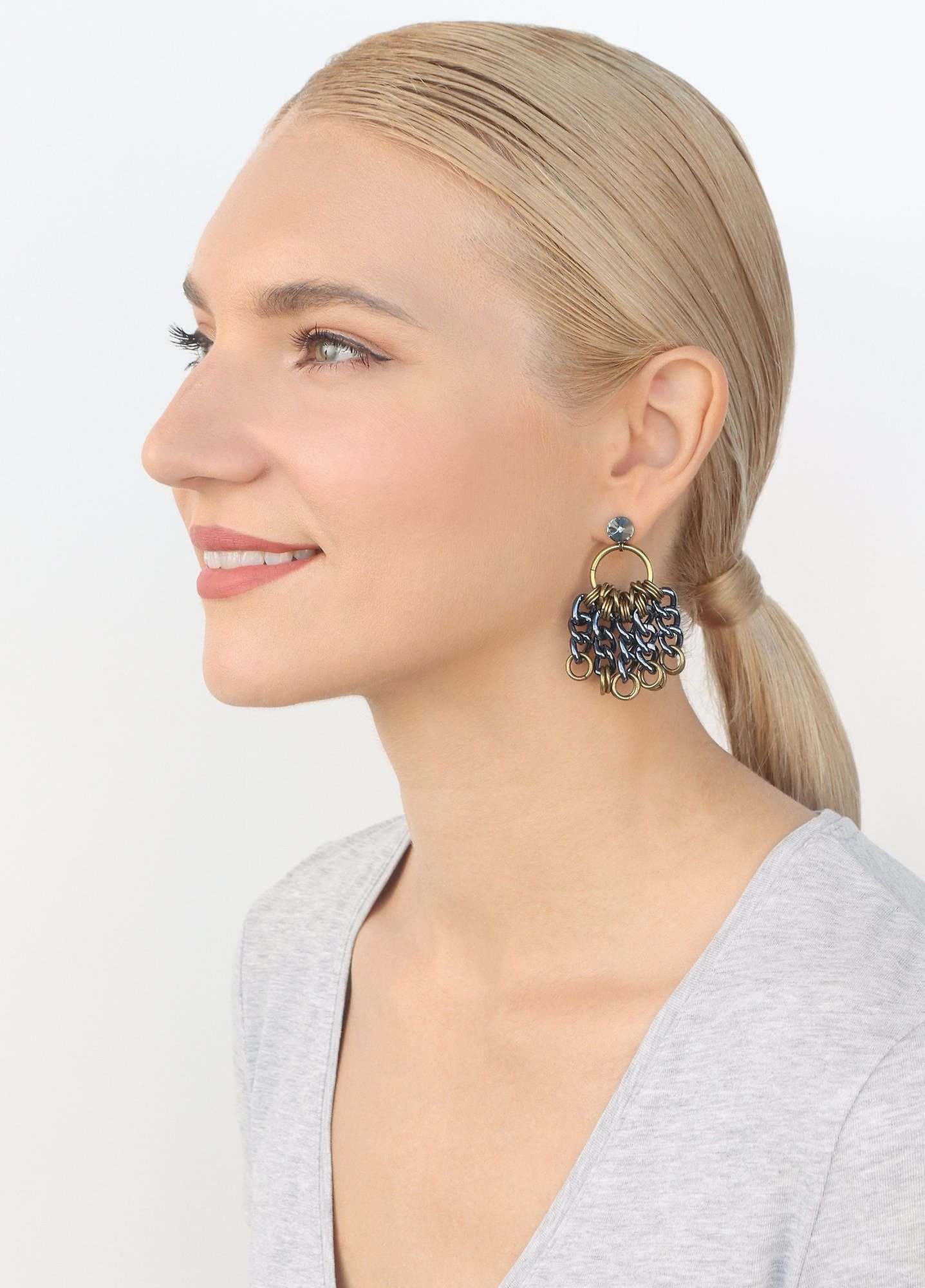 image for Earring Stud Dangling Unchained Metallic Blue  