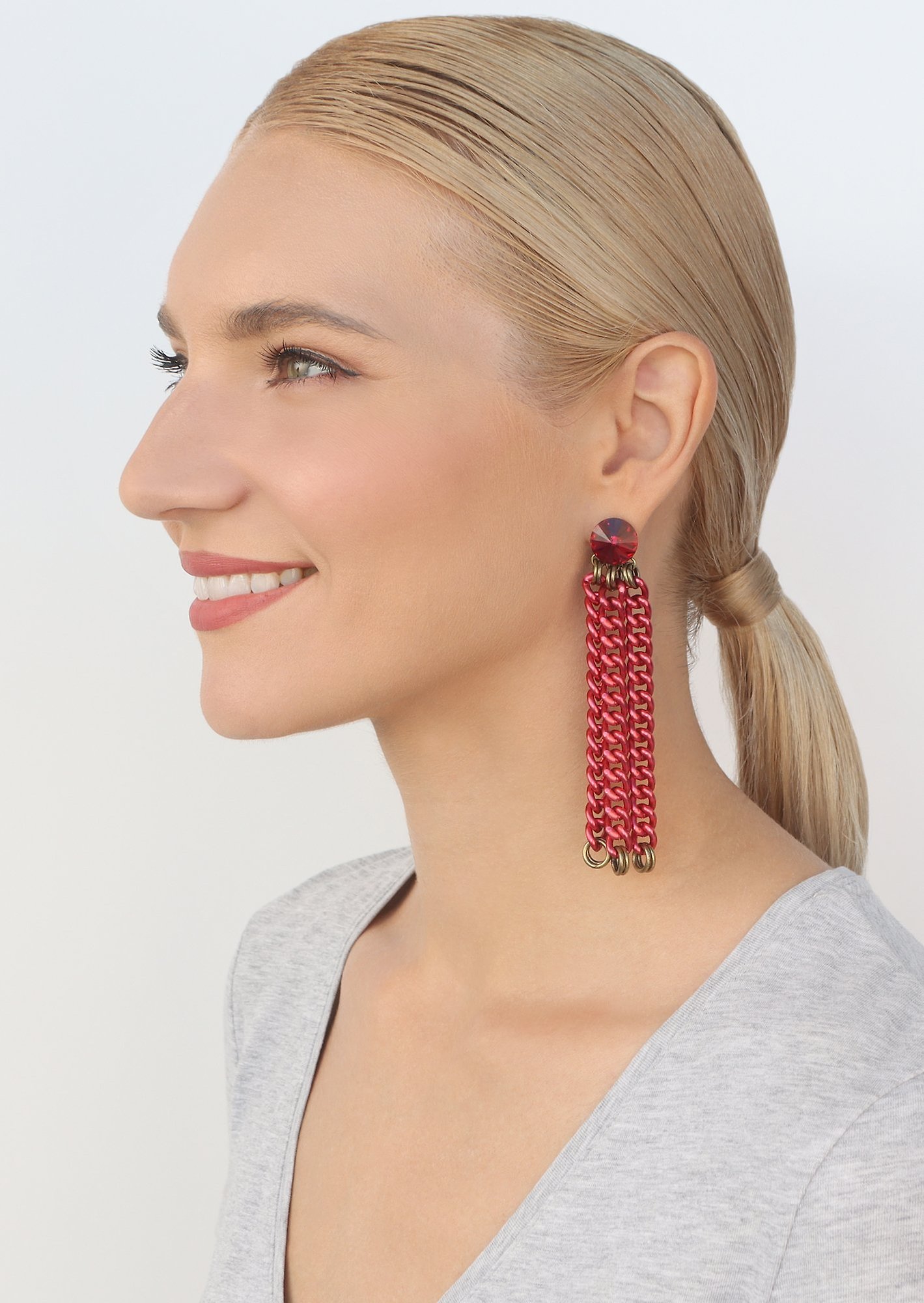image for Earring Stud Dangling Unchained Red  