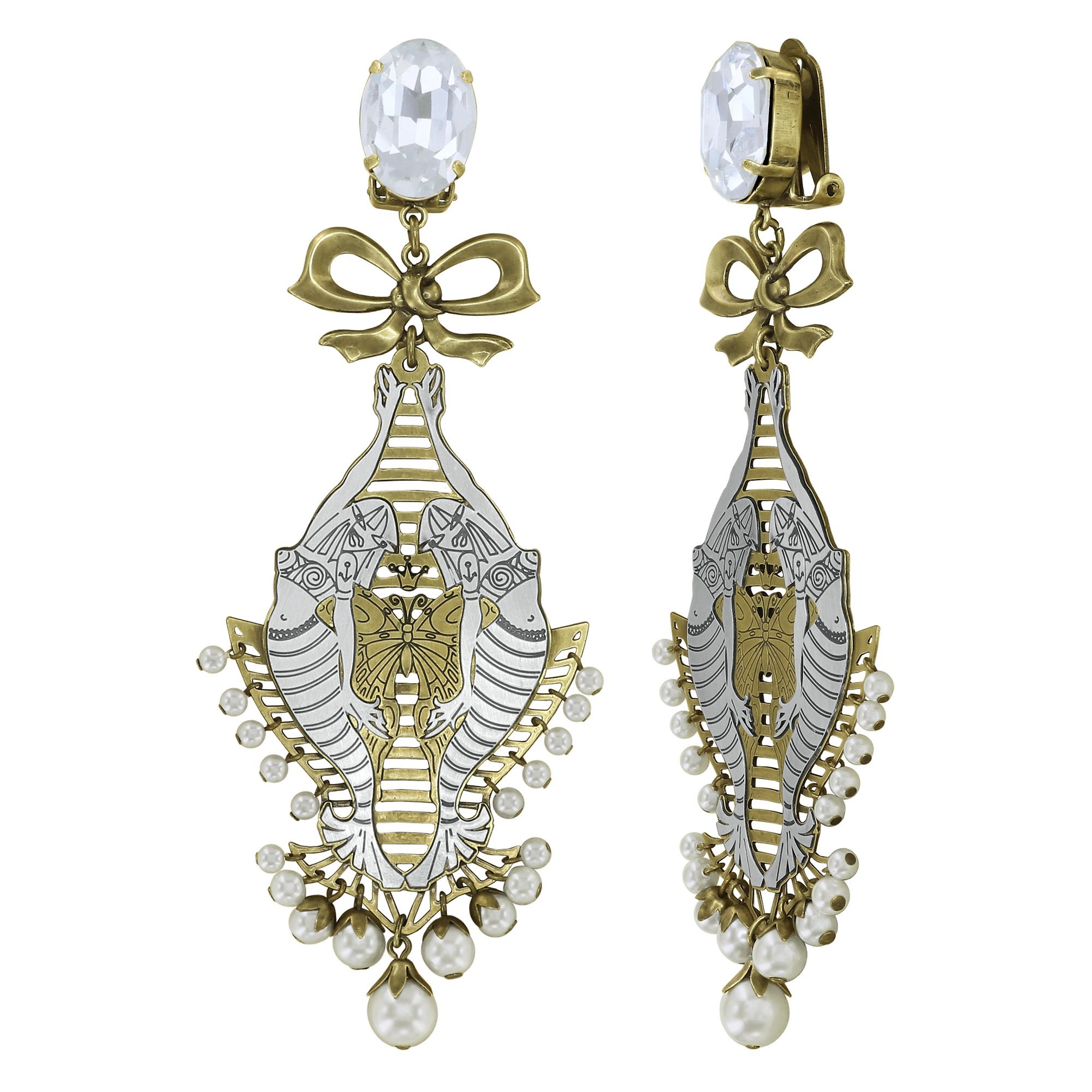 image for Earring Clip Dangling My Bonnie Is Over The Ocean White  