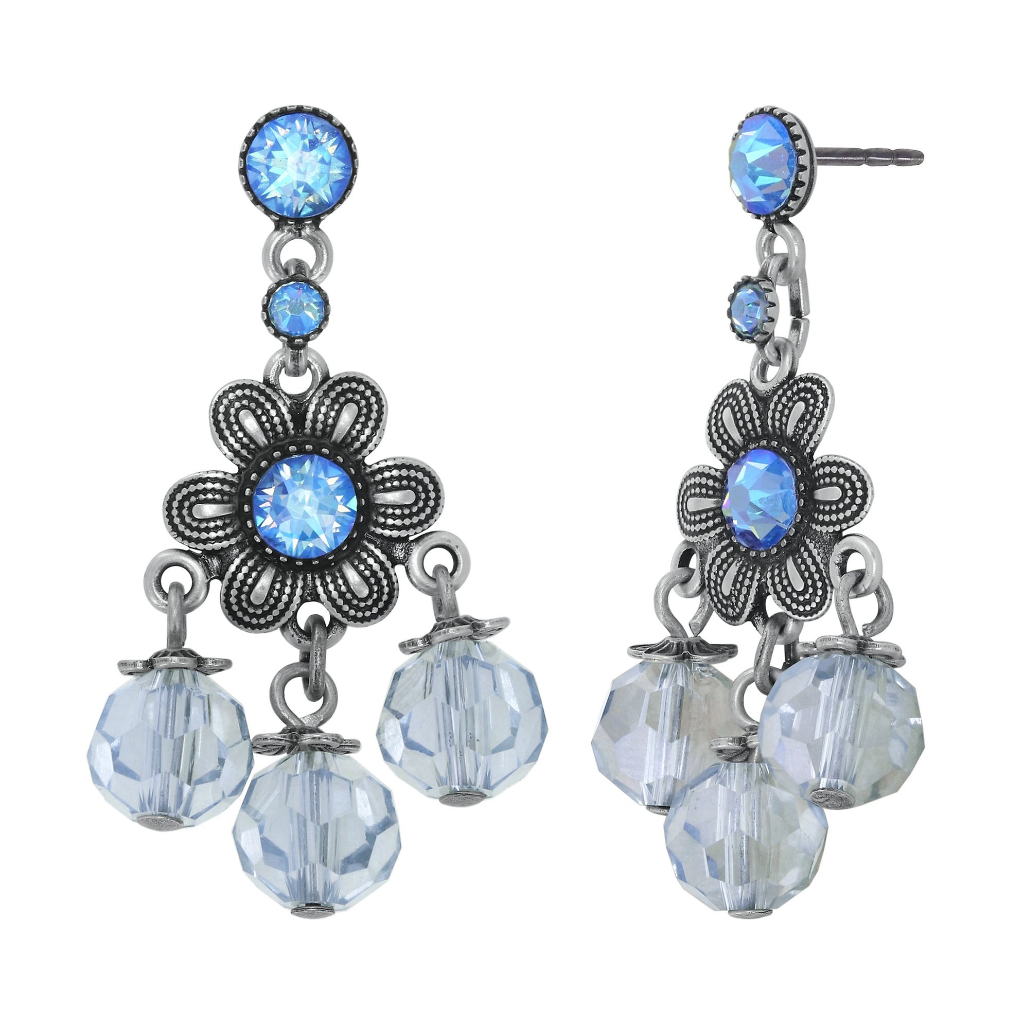 image pour Clou d'oreille pendant Love, Shine and Flowers Bleu  
