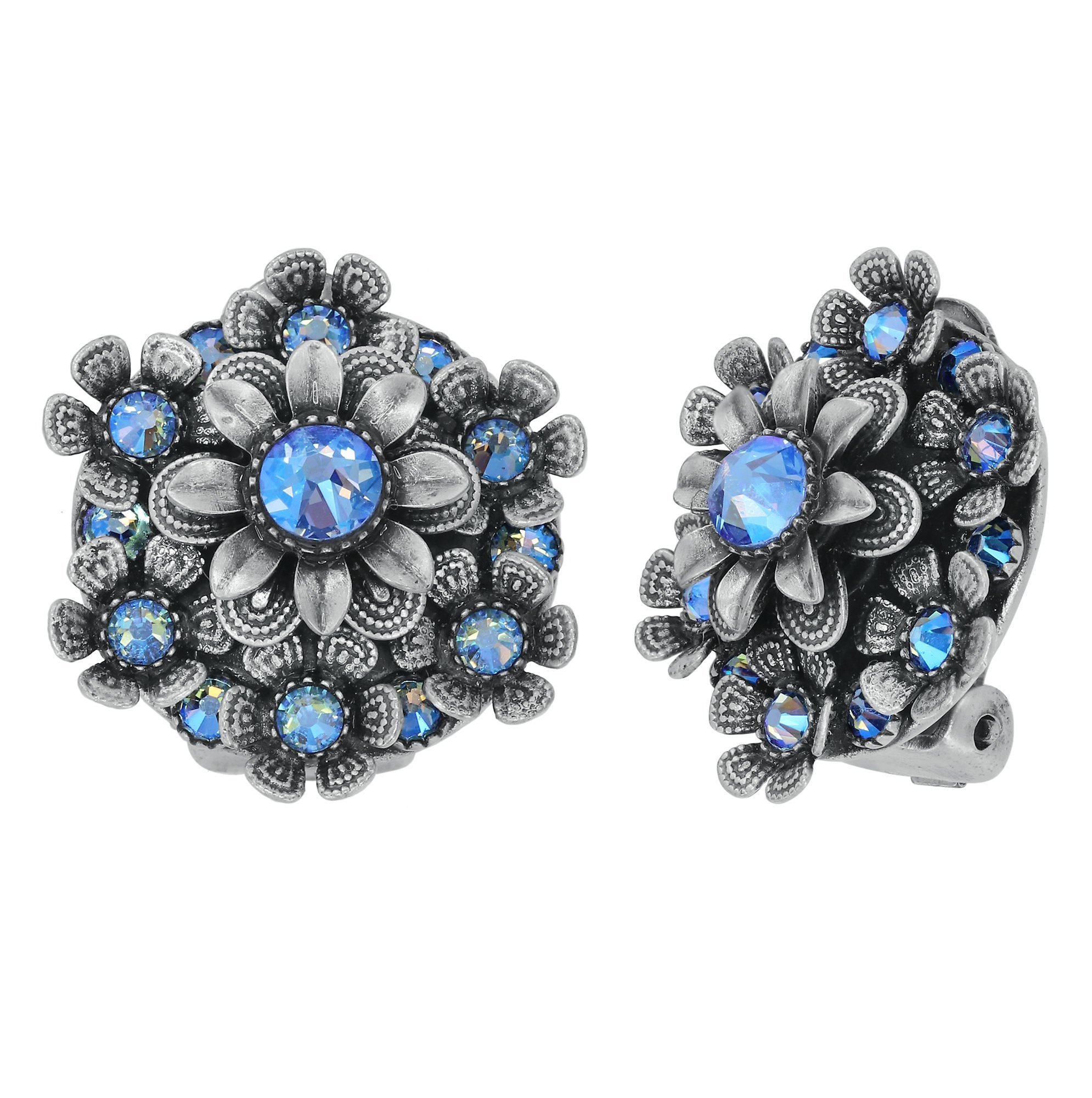 image pour Boucles d'oreilles Clip Love, Shine and Flowers Bleu  