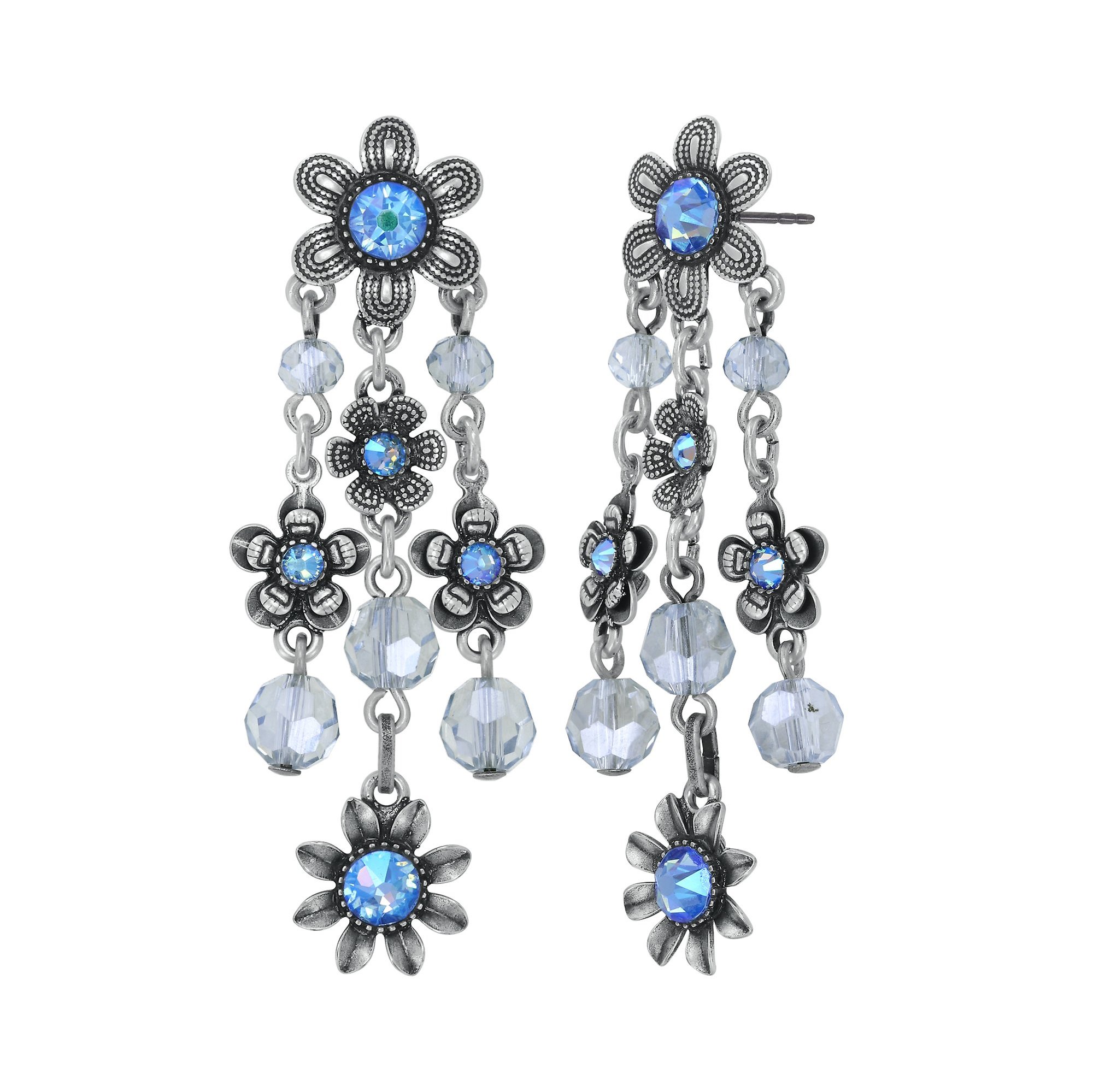 image pour Clou d'oreille pendant Love, Shine and Flowers Bleu  