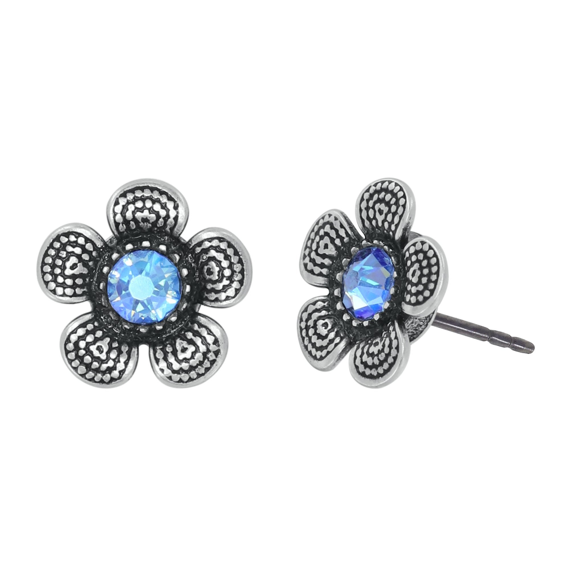 image pour Clou d'oreille Love, Shine and Flowers Bleu  