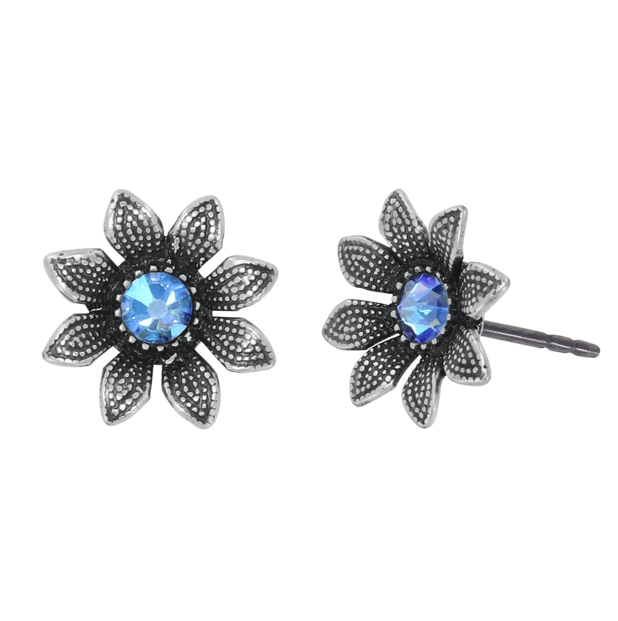 image for Earring Stud Love, Shine and Flowers Blue  