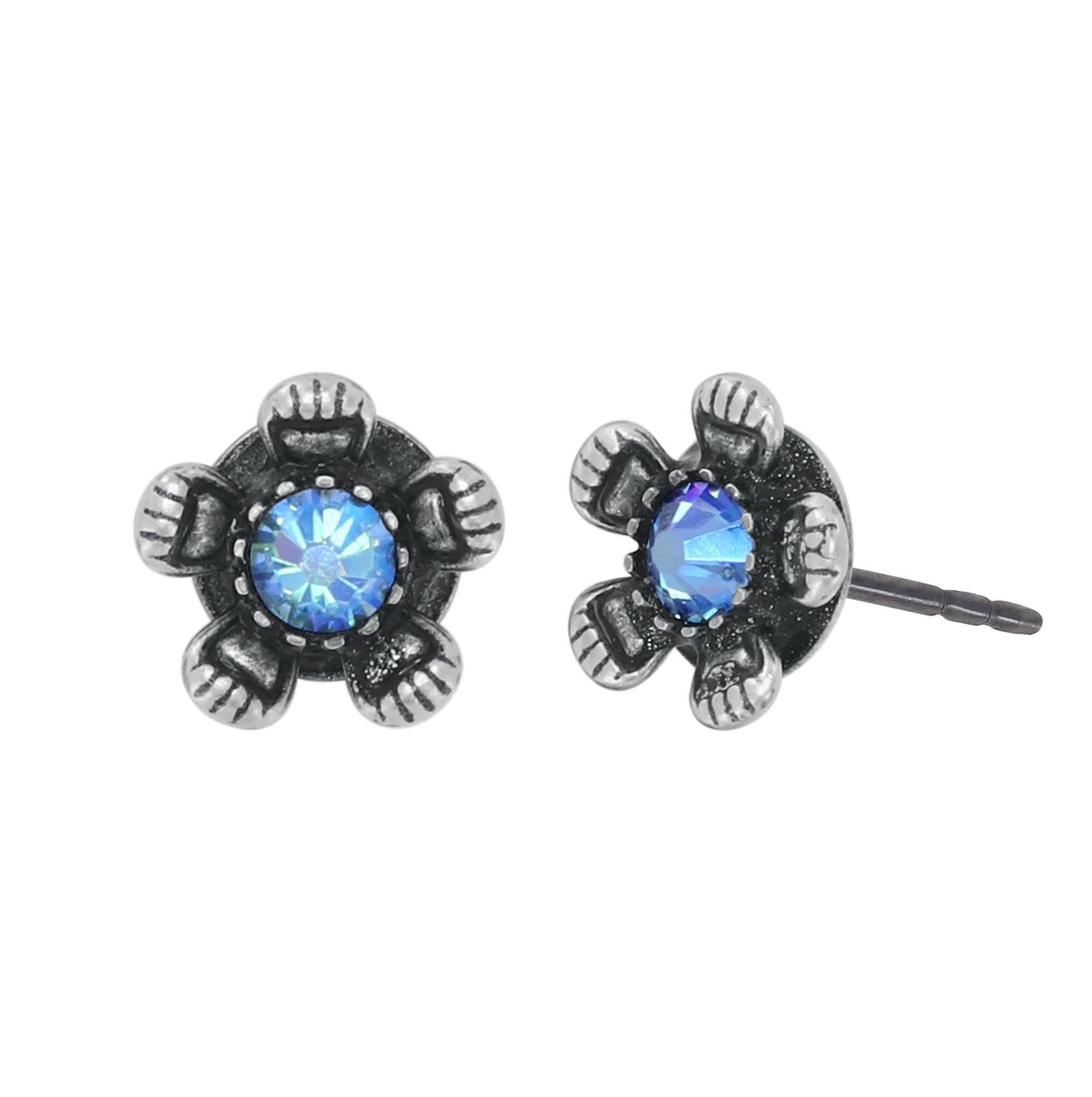 image for Earring stud Love, Shine and Flowers Blue  