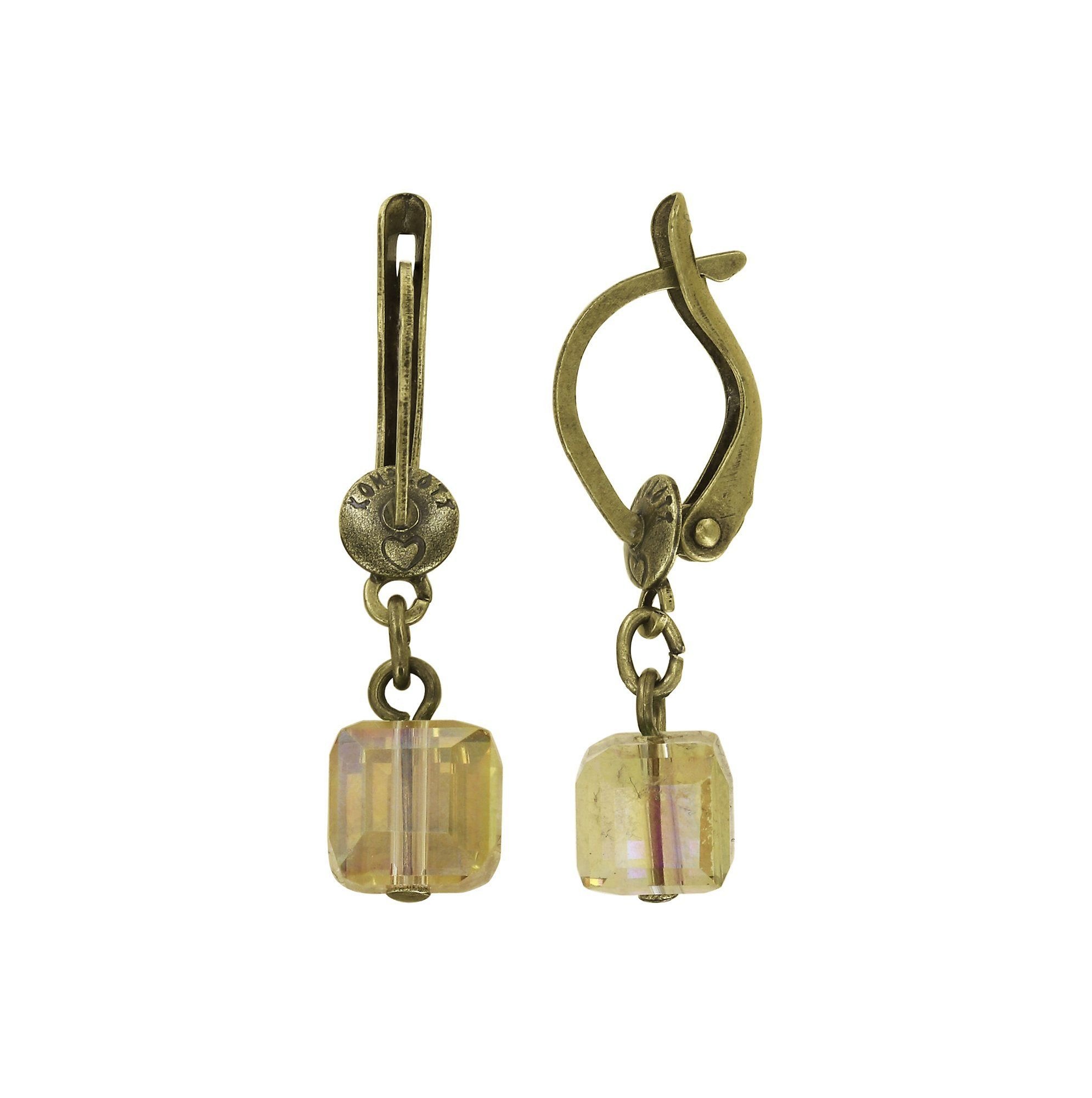 image for Earring Dangling Cubes Brown crystal golden shadow 