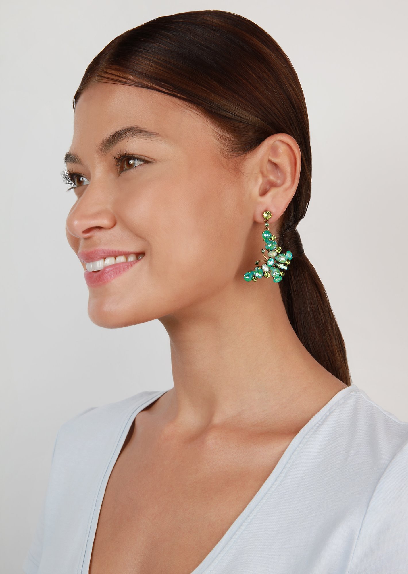 image for Earring stud dangling Butterfly Dance Green  size L