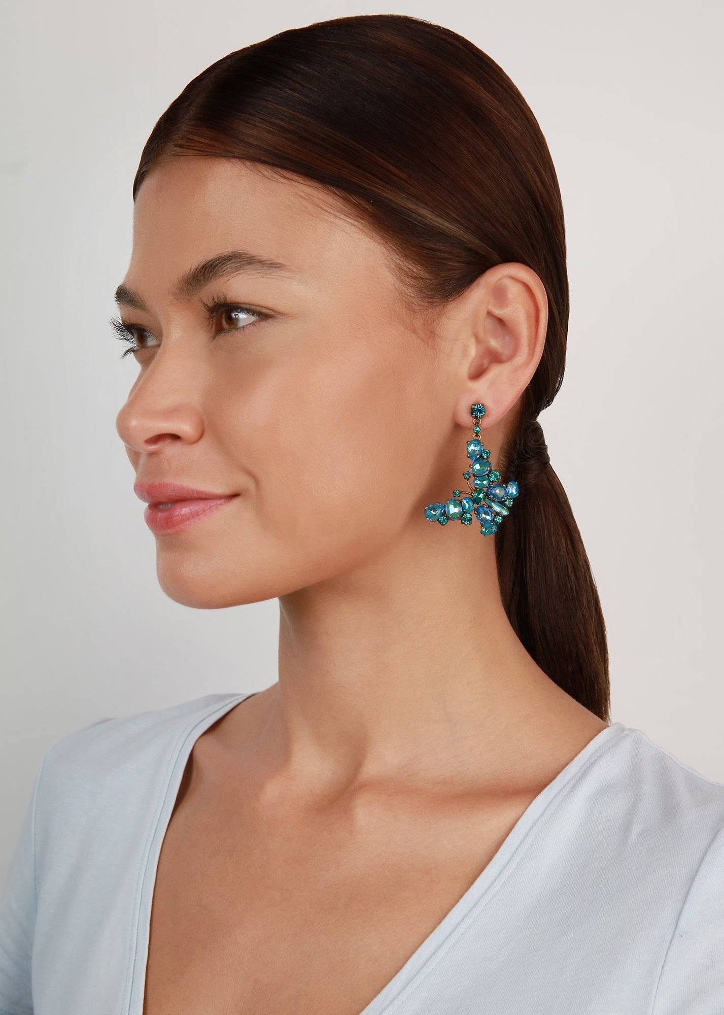 image for Earring stud dangling Butterfly Dance Blue  size L