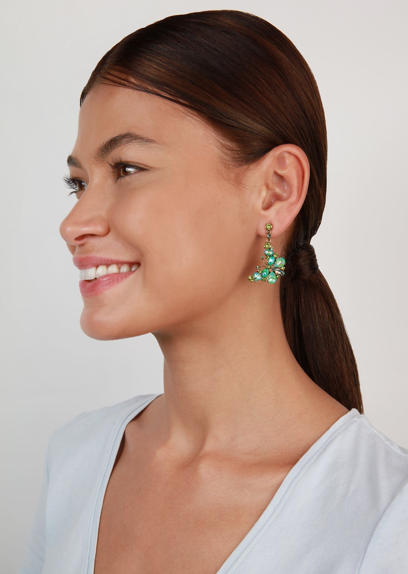 image for Earring stud dangling Butterfly Dance Green  size M