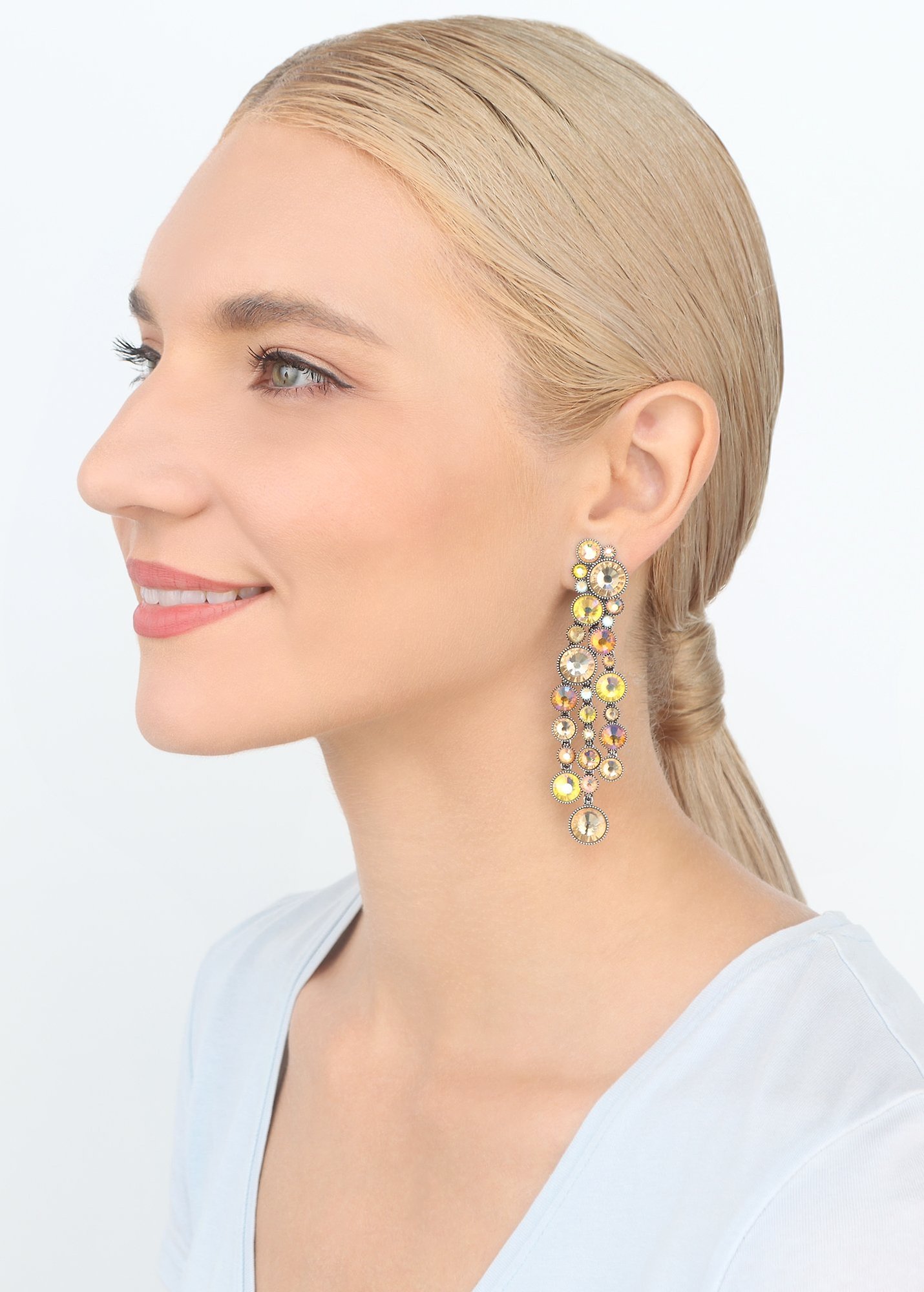 image for Earring clip dangling Water Cascade Glam Yellow  