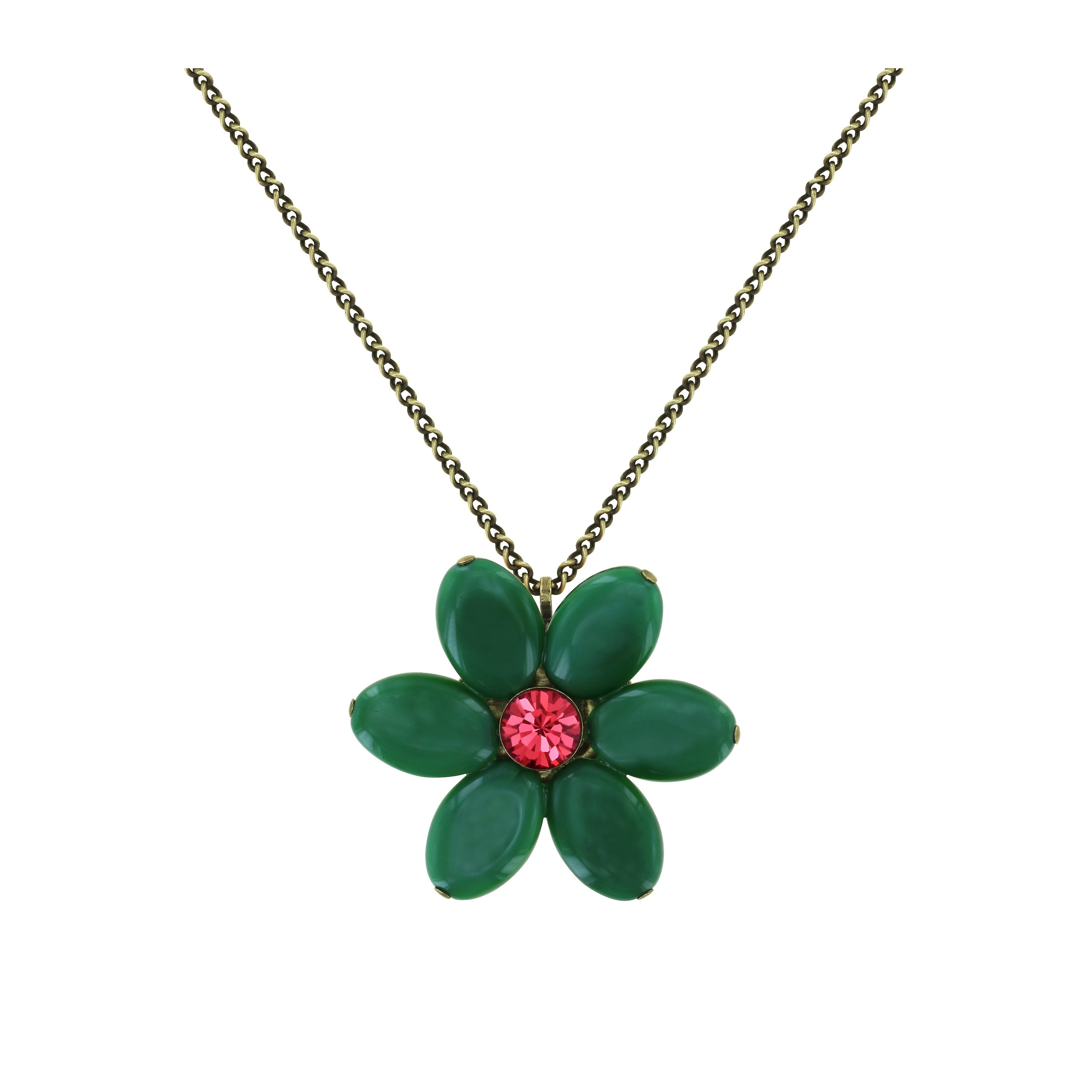image pour Collier pendant Daisy Dance Vert Foncé / Rose  