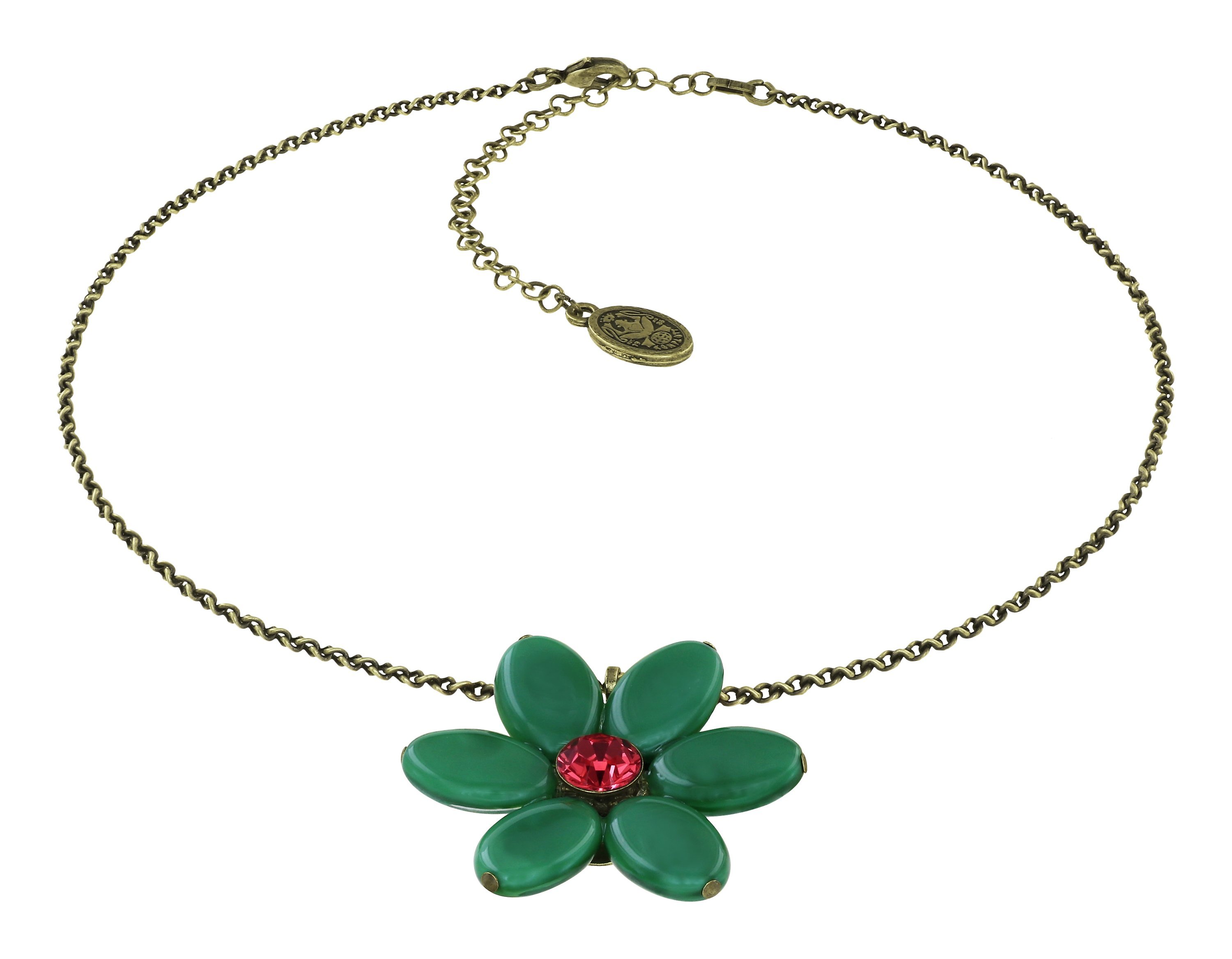 image for Necklace pendant Daisy Dance Dark Green / Pink  