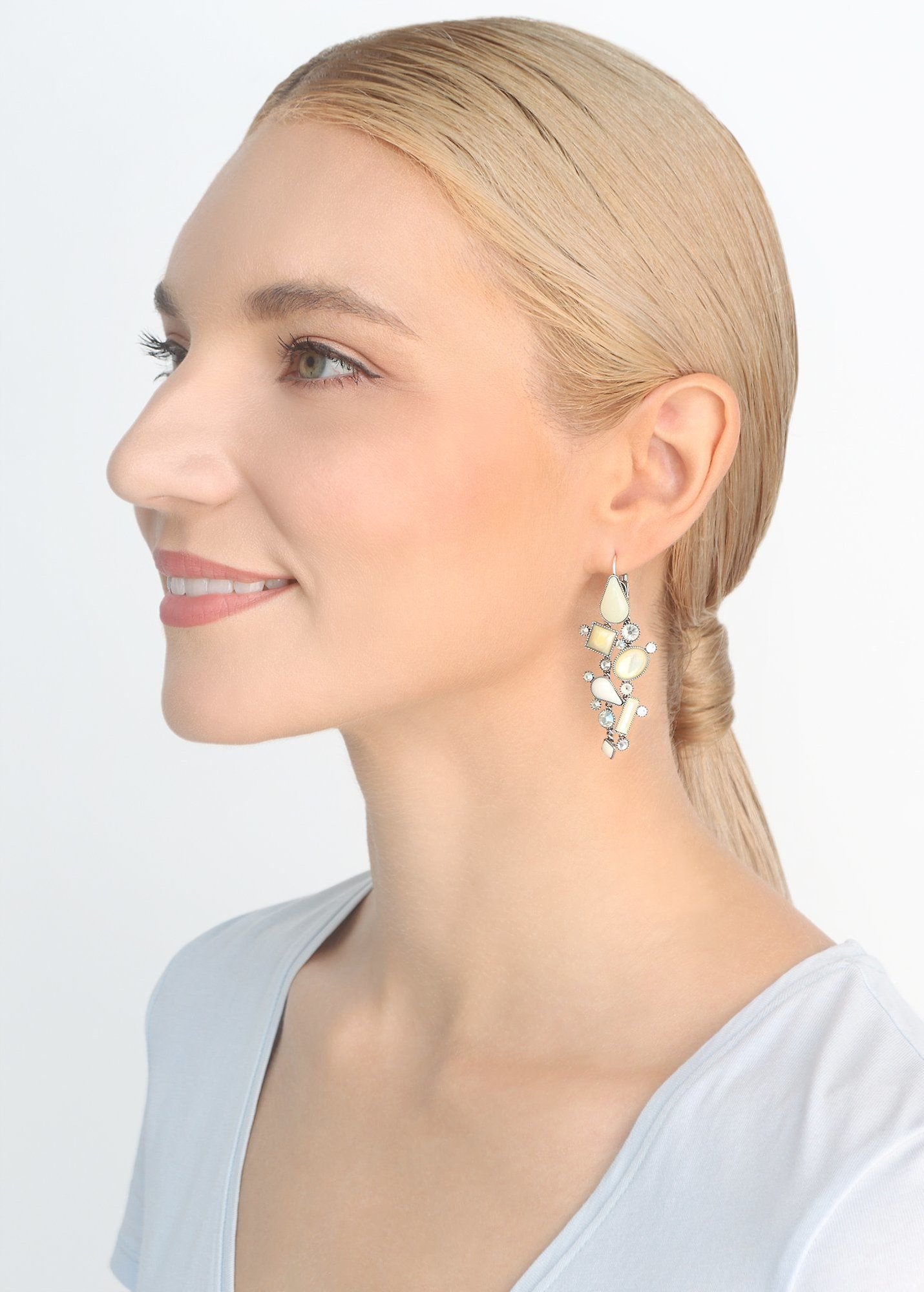 image for Earring eurowire dangling Afternoon Bling White  