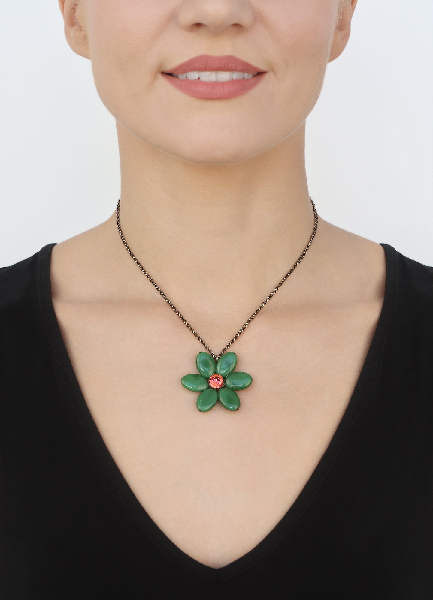 image for Necklace pendant Daisy Dance Dark Green / Pink  