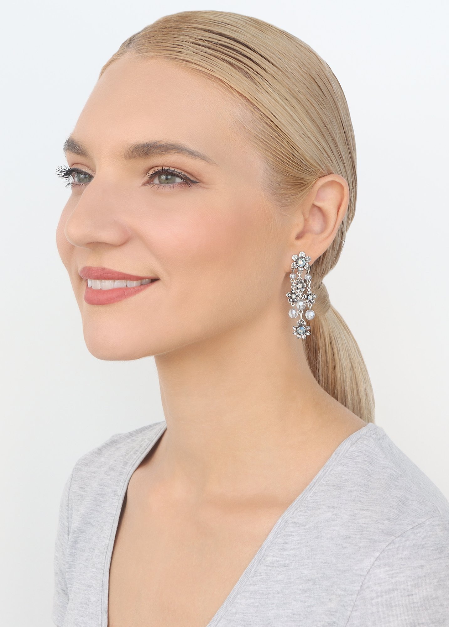 image pour Clou d'oreille pendant Love, Shine and Flowers Bleu  