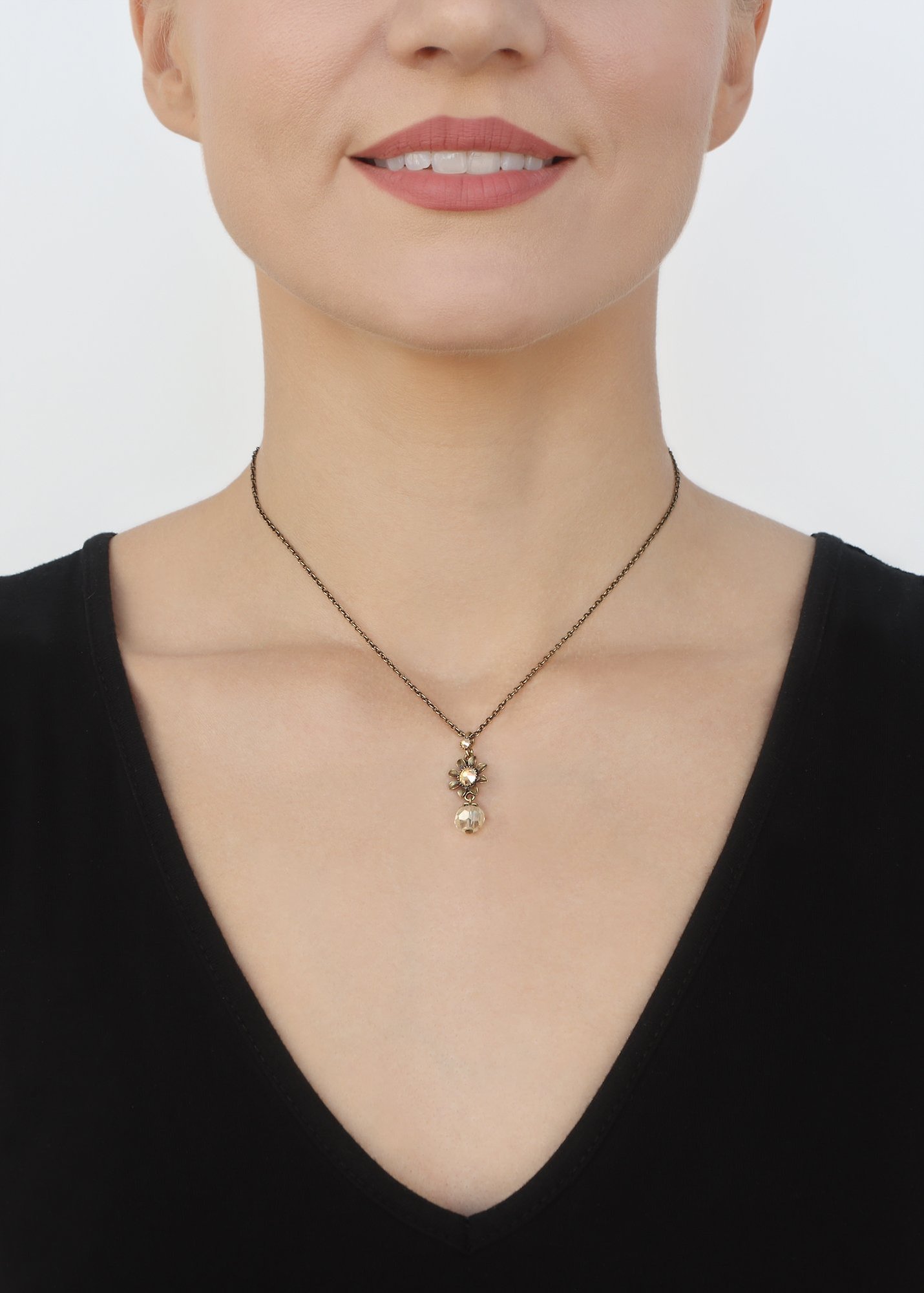 image for Necklace Pendant Love, Shine and Flowers Beige / Yellow  