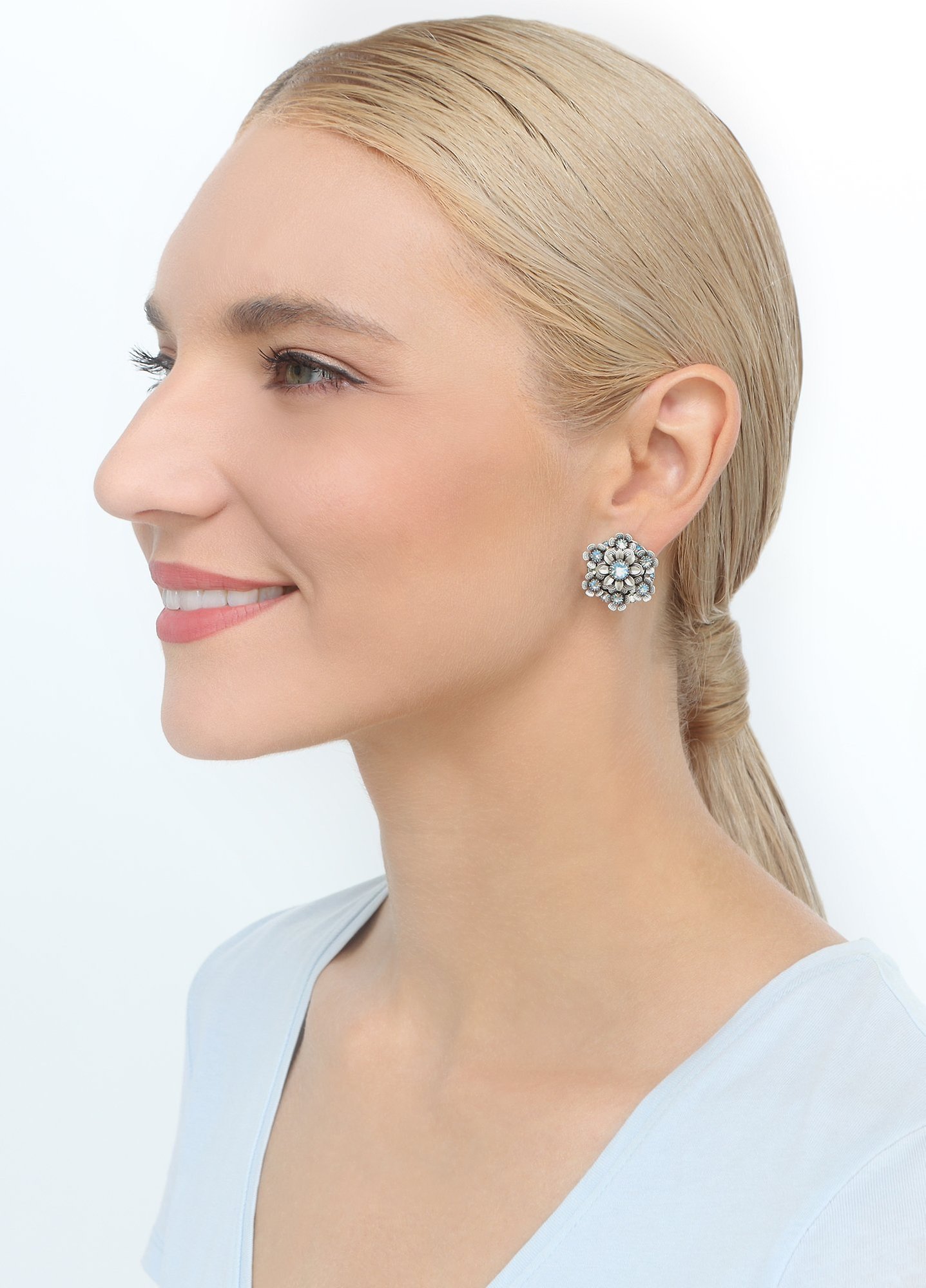 image pour Boucles d'oreilles Clip Love, Shine and Flowers Bleu  