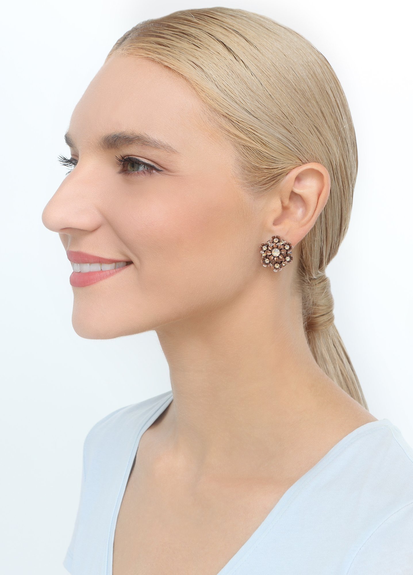 image for Earring Clip Love, Shine and Flowers Pink  