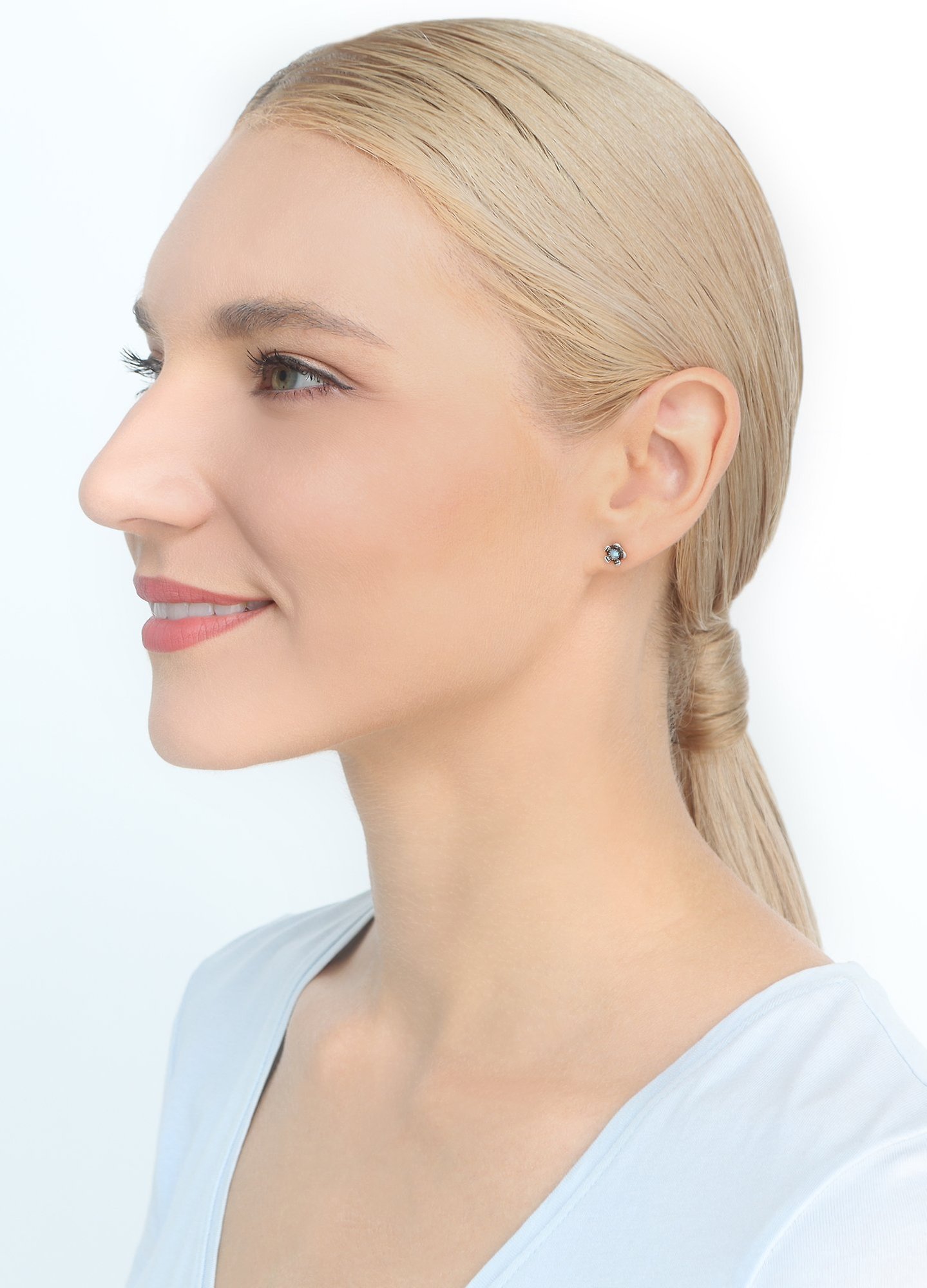 image for Earring stud Love, Shine and Flowers Blue  