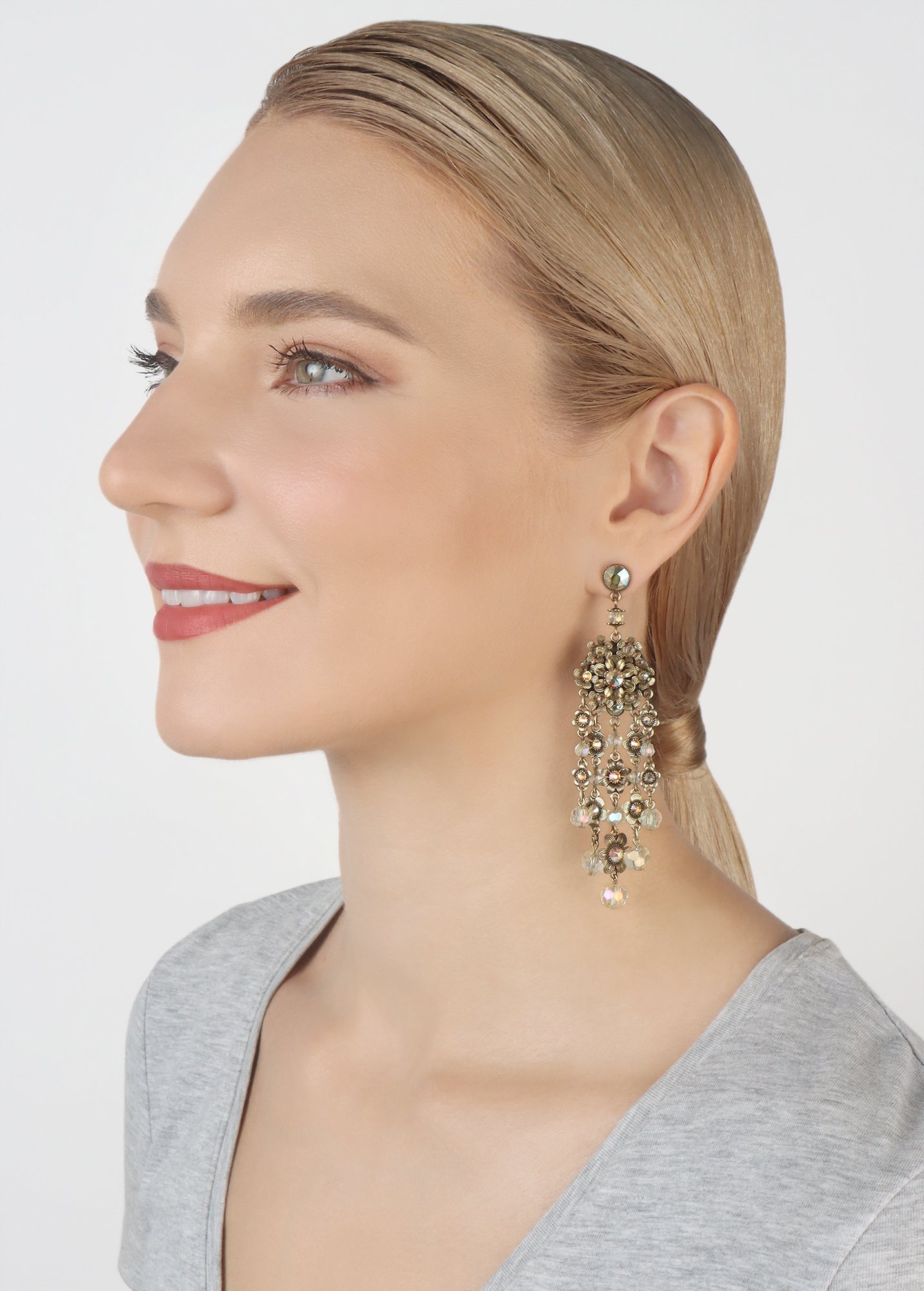 image pour Clou d'oreille pendant Love, Shine and Flowers Beige / Jaune  