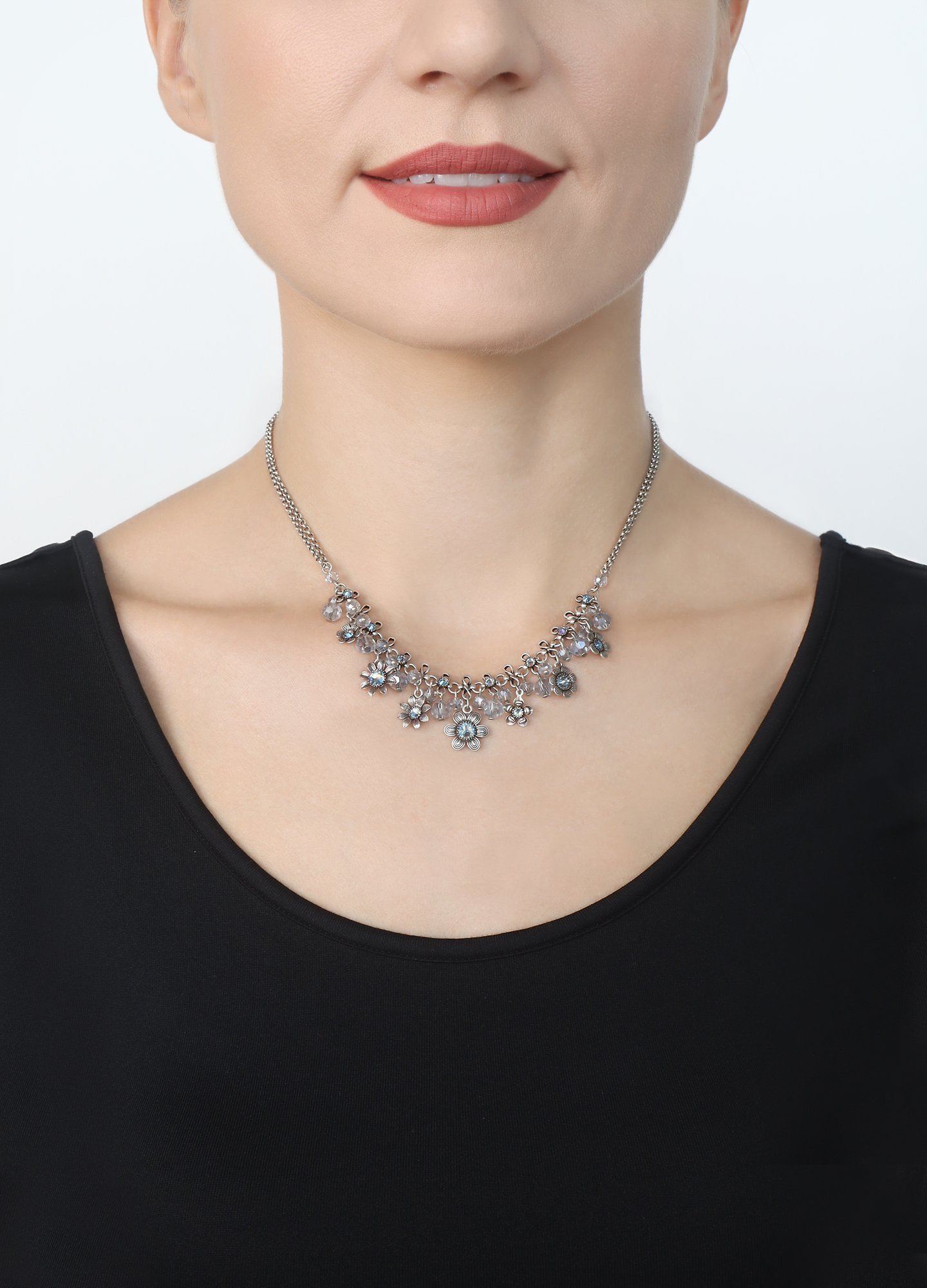 image for Necklace Love, Shine and Flowers Blue  