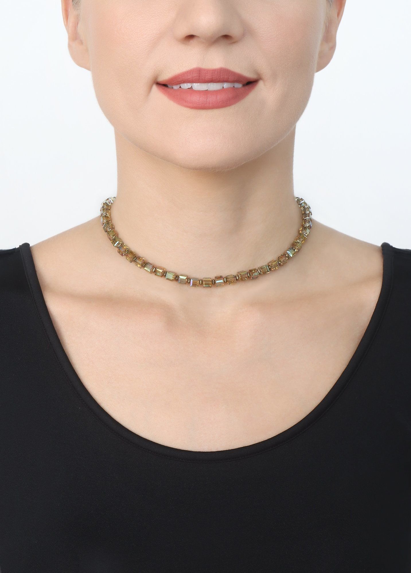 image for Necklace Cubes Brown crystal golden shadow 